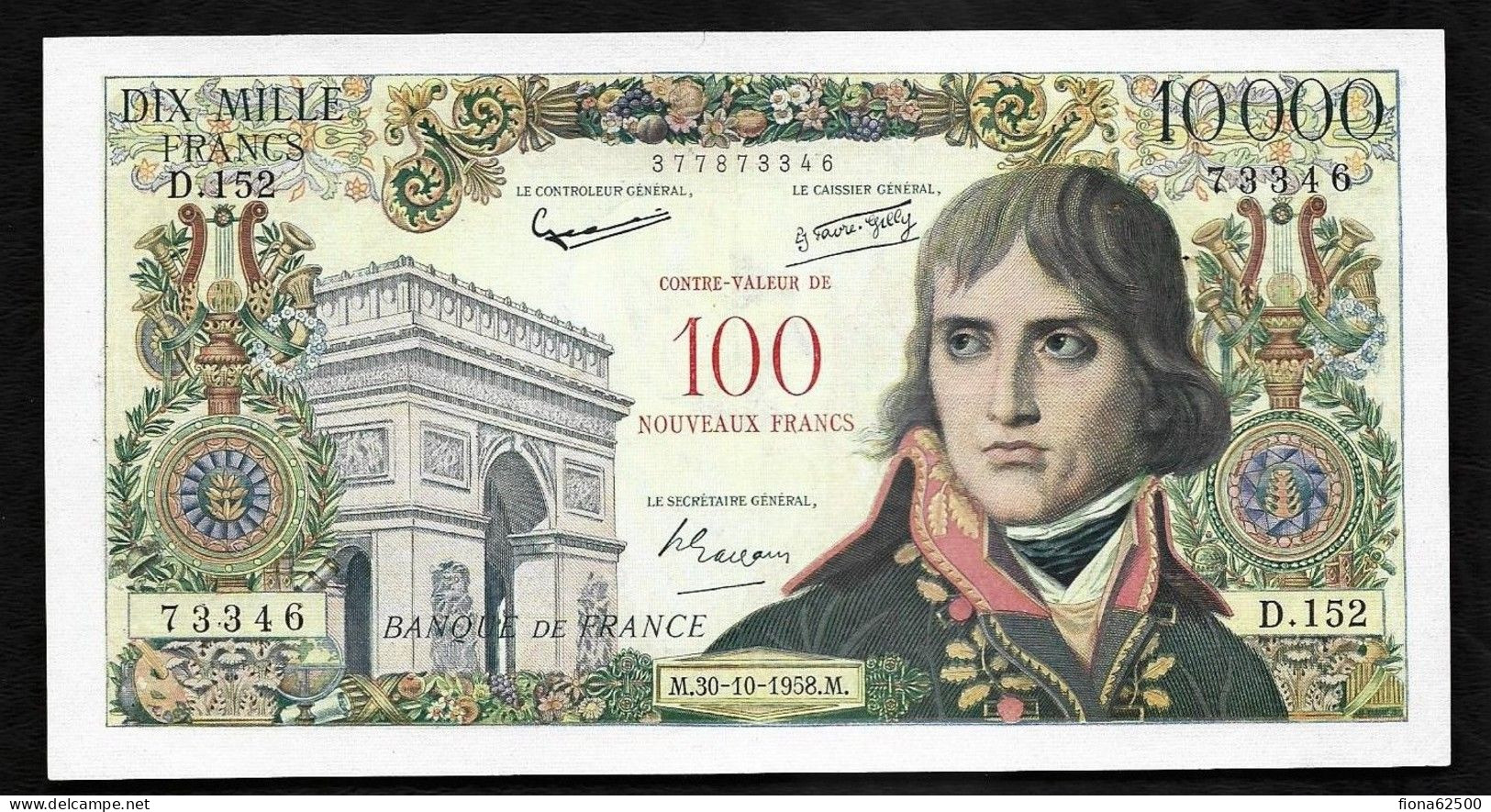 BILLET DE 100 NF SUR 10.000 FRANCS BONAPARTE . 30 . 10 . 1958 - 1955-1959 Overprinted With ''Nouveaux Francs''