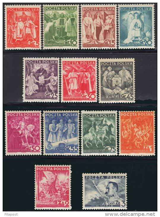 Poland  1938 Mi 331-343 Full Of Set Historical Issue ** - Neufs