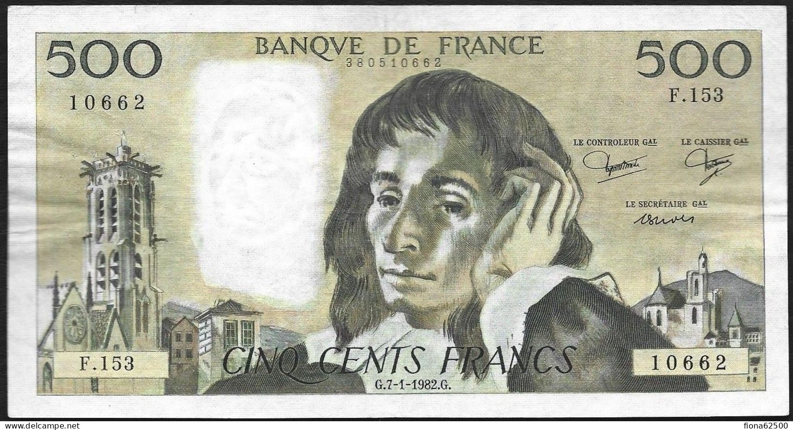 BILLET DE 500 FRANCS PASCAL . 7-1- 1982 . - 500 F 1968-1993 ''Pascal''