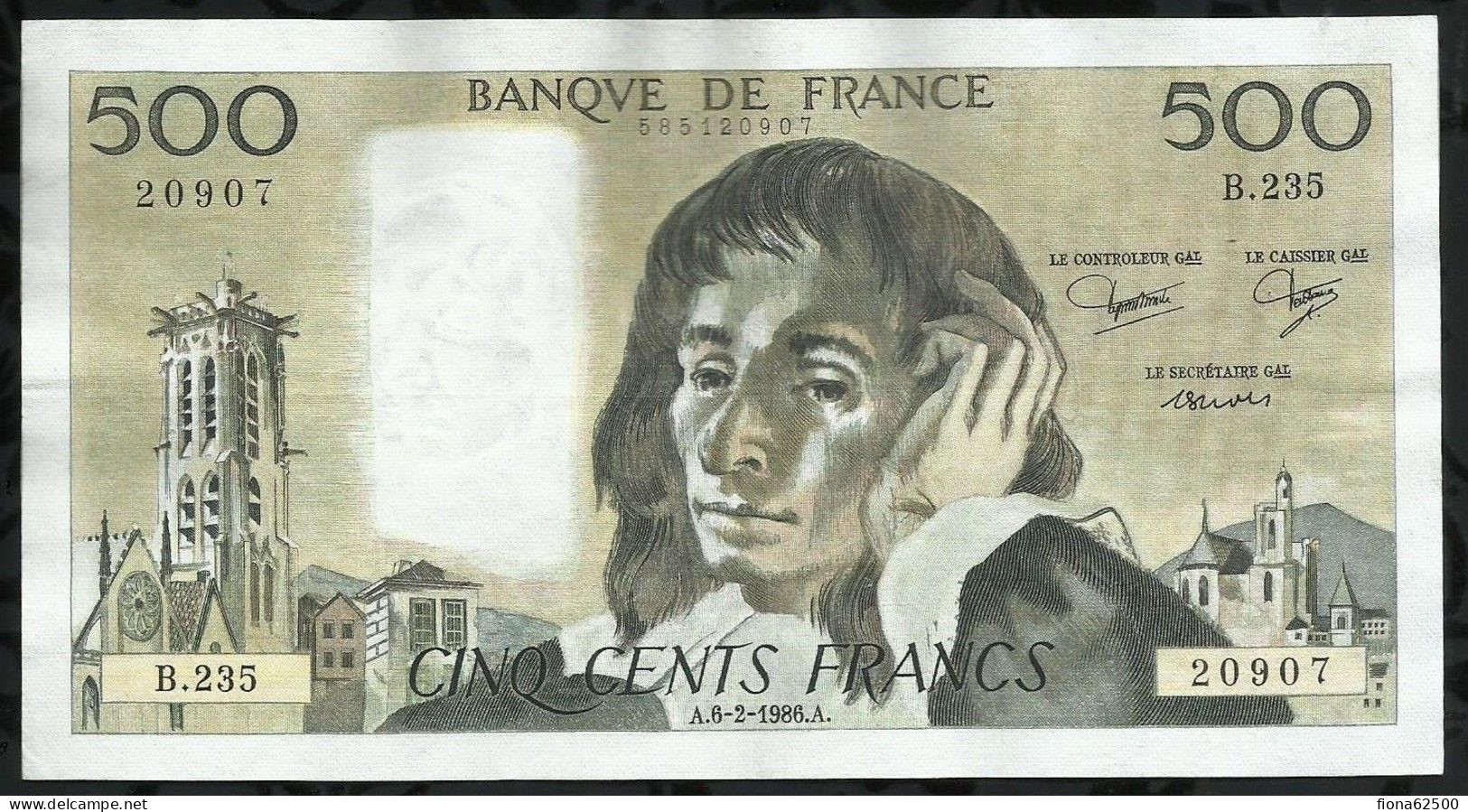 BILLET DE 500 FRANCS PASCAL . 1986 . - 500 F 1968-1993 ''Pascal''