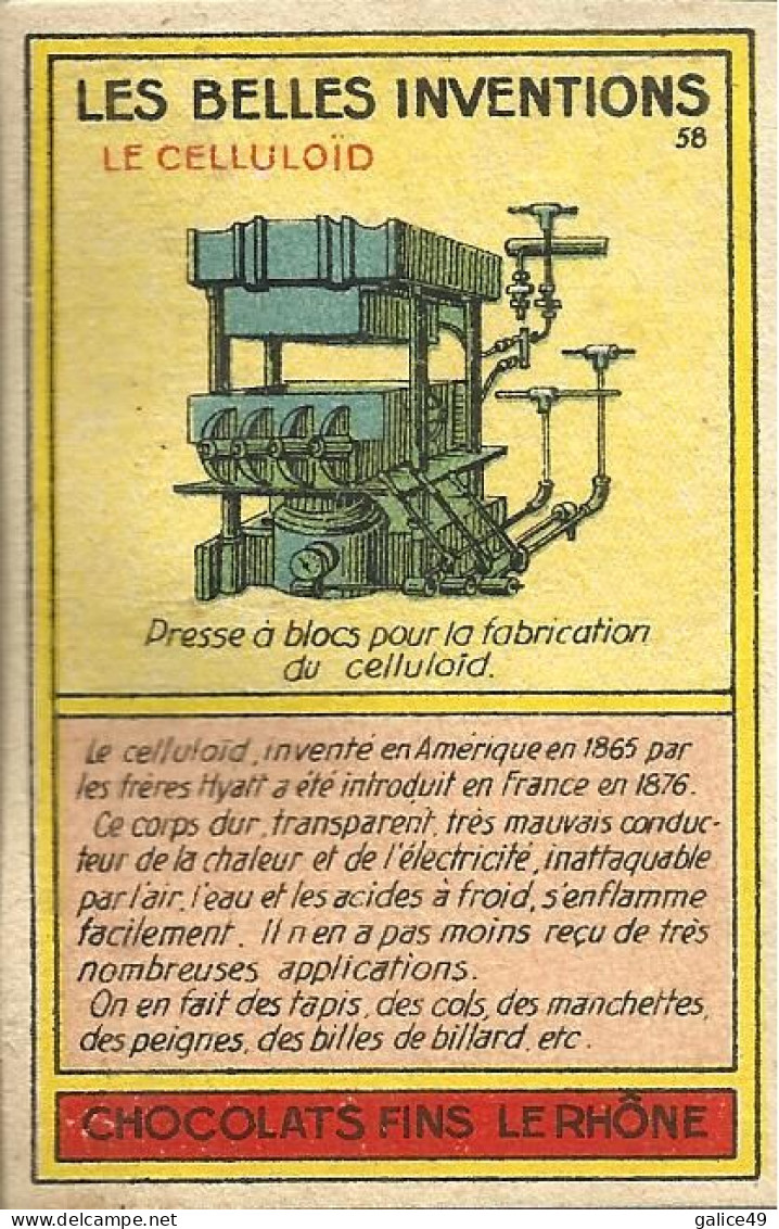 Chromo Les Belles Inventions - Publicité Chocolat Le Rhône - Le Celluloïd - Andere Toestellen