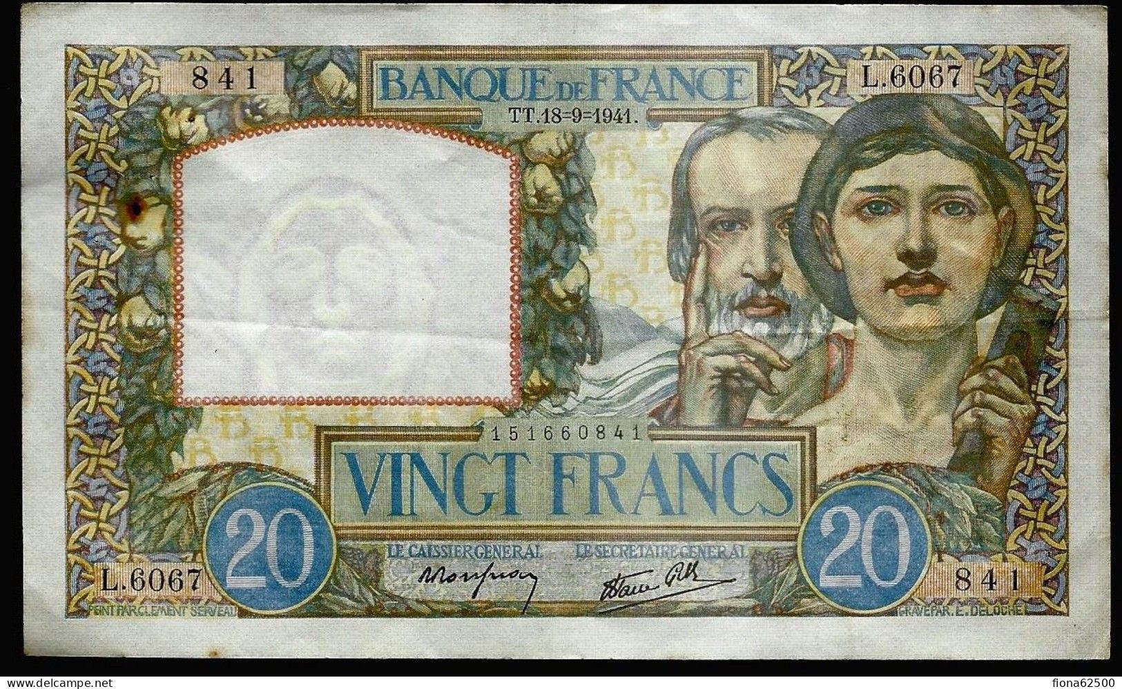 BILLET DE 20 FRANCS SCIENCES ET TRAVAIL . 18.9.1941 - 20 F 1939-1942 ''Science Et Travail''