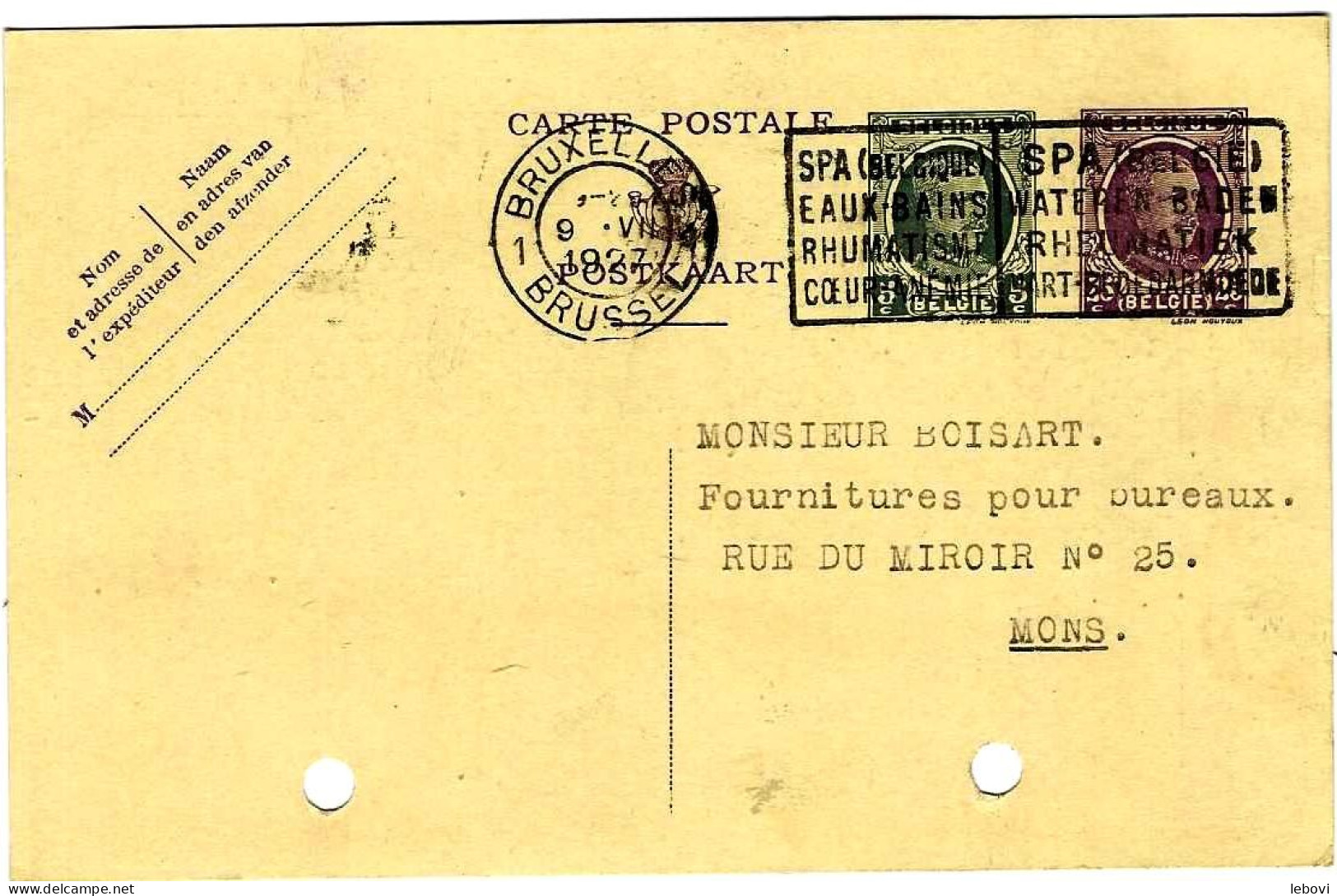 Carte Postale Préimprimée – Type Houyoux 25 + 5 Centimes (1926) - Cartes Postales 1909-1934