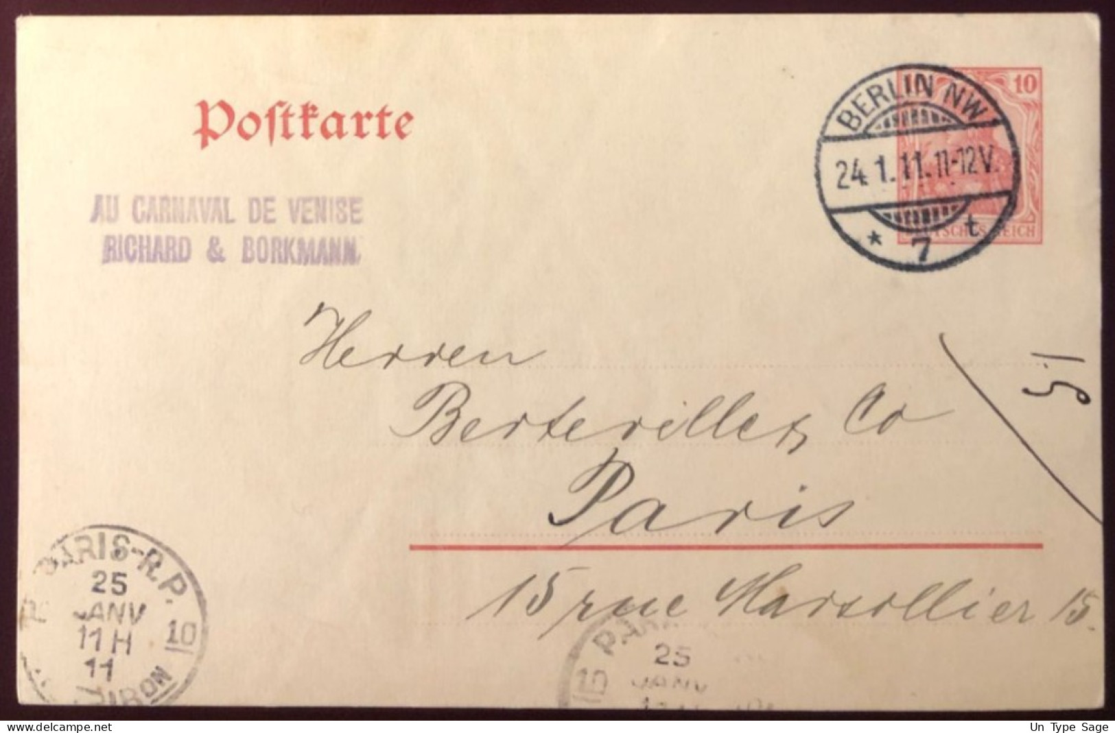 Allemagne, Entier Carte - BERLIN NW 24.1.1911 - (N368) - Postkarten