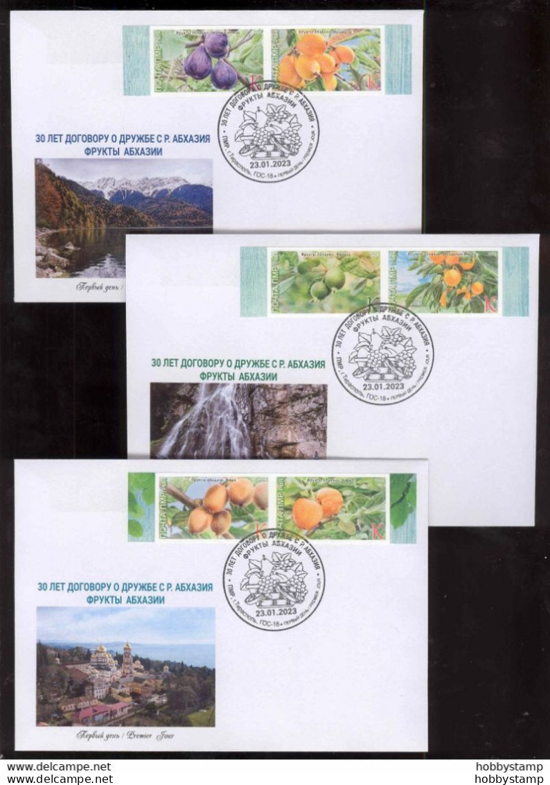 Label Transnistria 2023 Fruits Of Abkhazia 3 FDCs Imperforated - Vignettes De Fantaisie