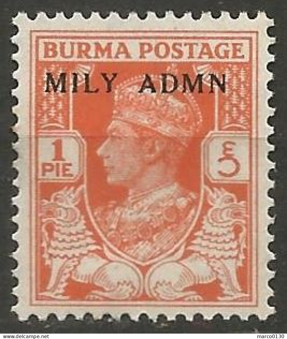 BIRMANIE / DOMINION BRITANNIQUE / ADMNISTRATION MILITAIRE  N° 1 NEUF Avec Charnière - Birmania (...-1947)