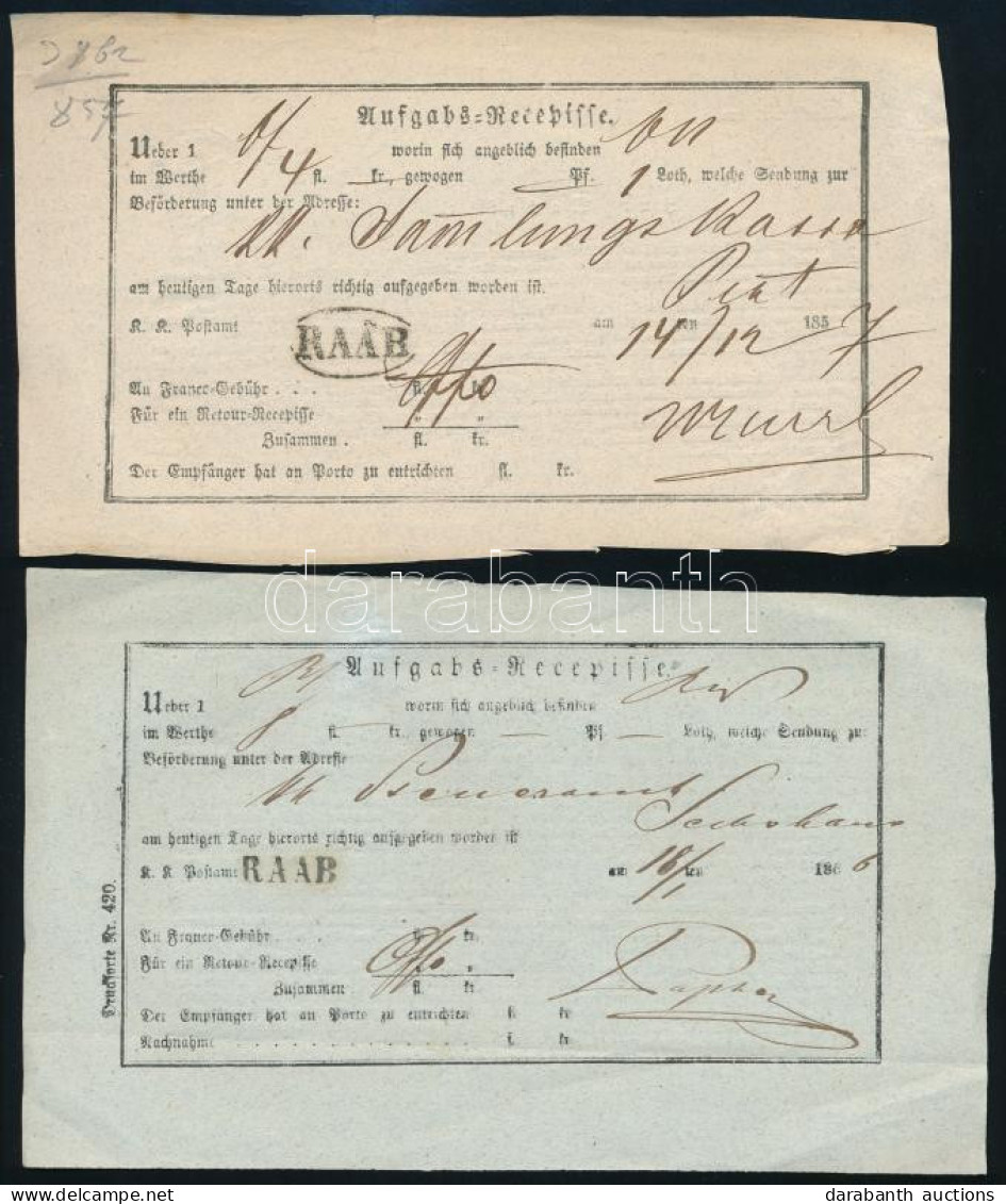 1857-1866 2 Db Aufgabs Recepisse "RAAB" - Andere & Zonder Classificatie