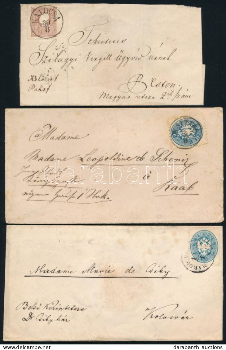 1858 10kr I. Levélen "KALOCSA" + 1863 10kr Levélen "MAROS (VÁ)SÁRHELY" + 1864 10kr WAITZEN" (29.000) - Andere & Zonder Classificatie