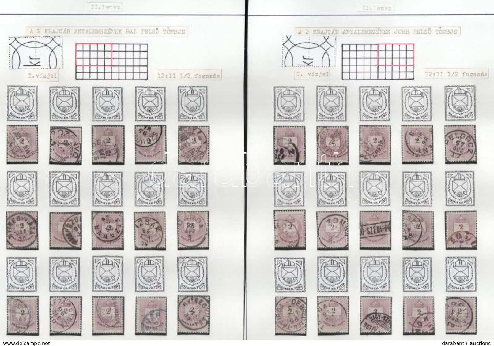 O Lemezrekonstrukciók: 60 Db 1881-es 2kr 4 Albumlapon Feldolgozva, Lemezhibák Jelölve / Plate Reconstruction: 60 X 1881  - Andere & Zonder Classificatie