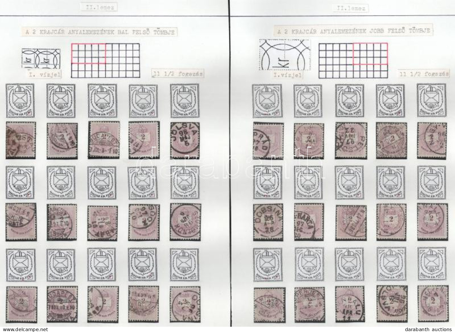 O Lemezrekonstrukciók: 62 Db 1881-es 2kr 4 Albumlapon Feldolgozva, Lemezhibák Jelölve / Plate Reconstruction: 62 X 1881  - Andere & Zonder Classificatie