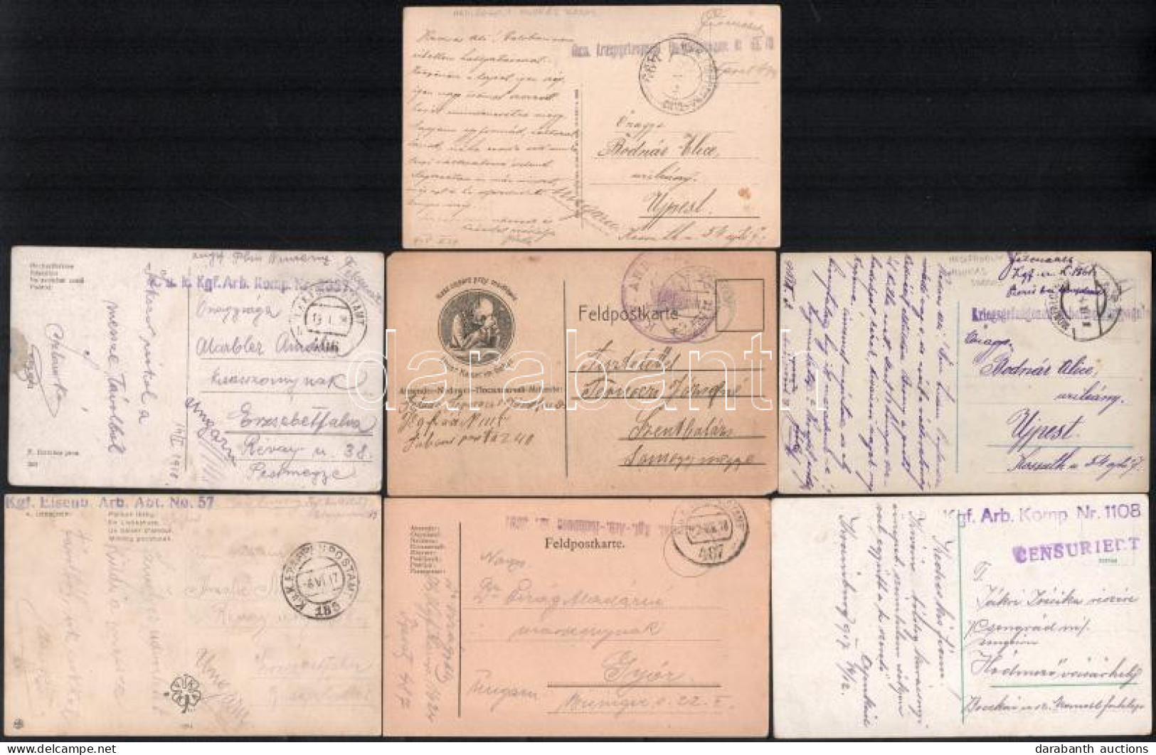 7 Db I. Világháborús Tábori Posta Küldemény, Klf Hadifogoly Munkásszázad Bélyegzésekkel / 7 World War I Field Postcard F - Altri & Non Classificati