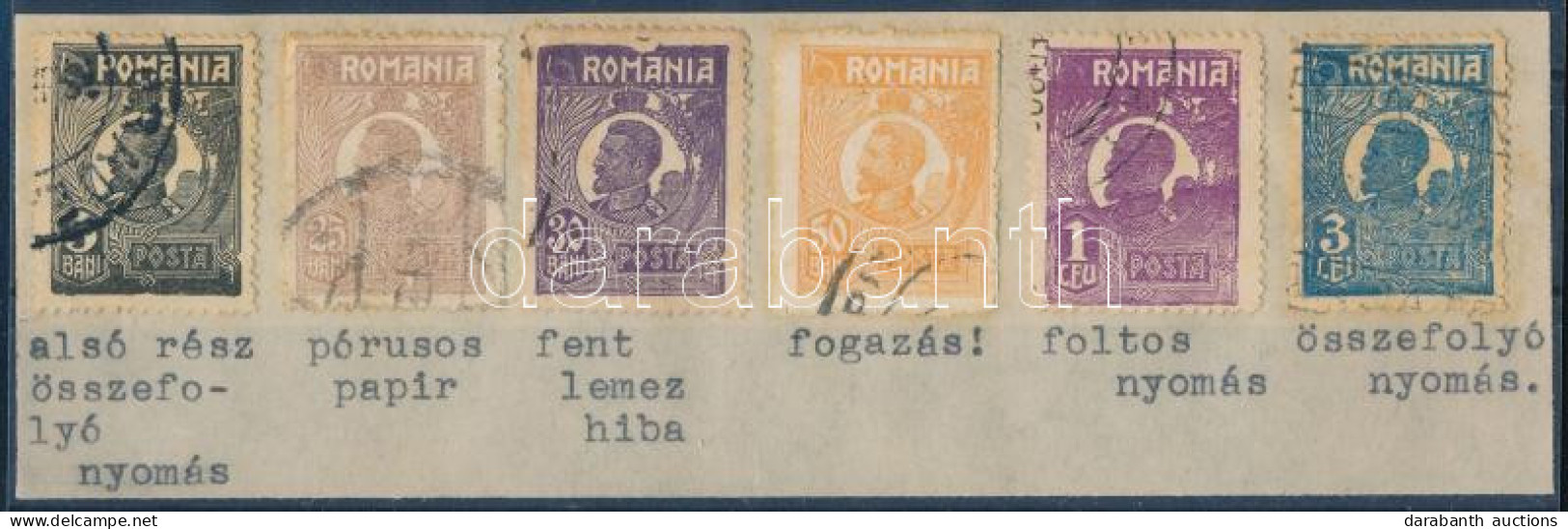 O Románia 6 Db Régi Bélyeg Lemezhibákkal / Romania 6 Stamps With Plate Flaws - Sonstige & Ohne Zuordnung
