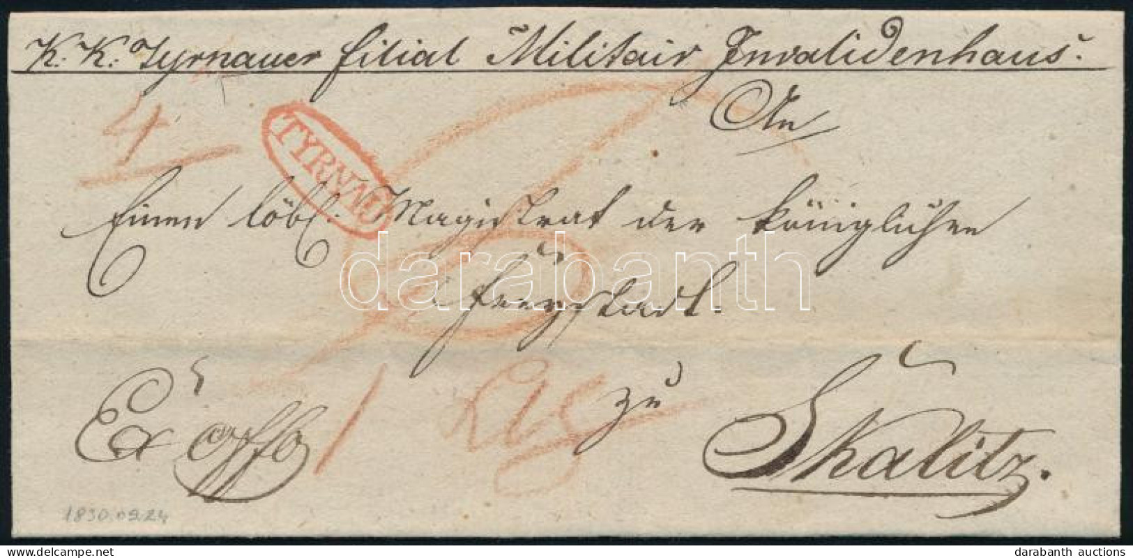 1830 Ex Offo, Piros / Red "TYRNAU" - Skalitz (Rompes 50 P) - Other & Unclassified