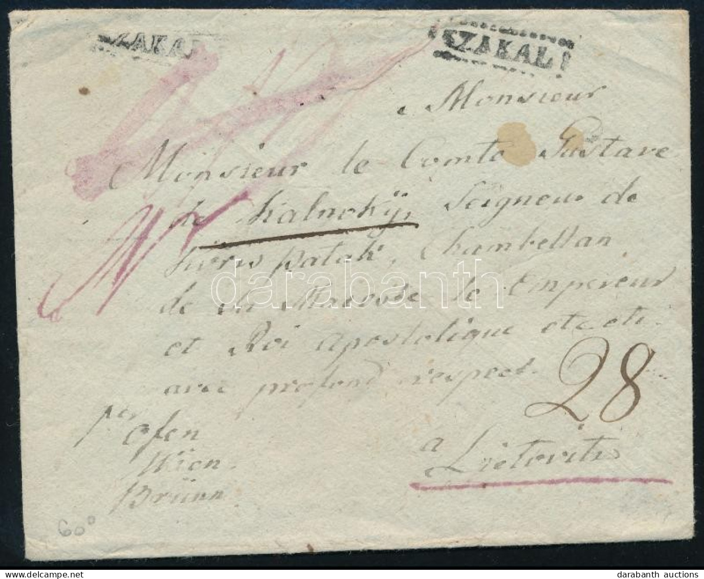 Ca. 1830 Portós Levél / Unpaid Cover "SZAKÁL" - Ofen - Wien - Brübb - Lietovit - Autres & Non Classés