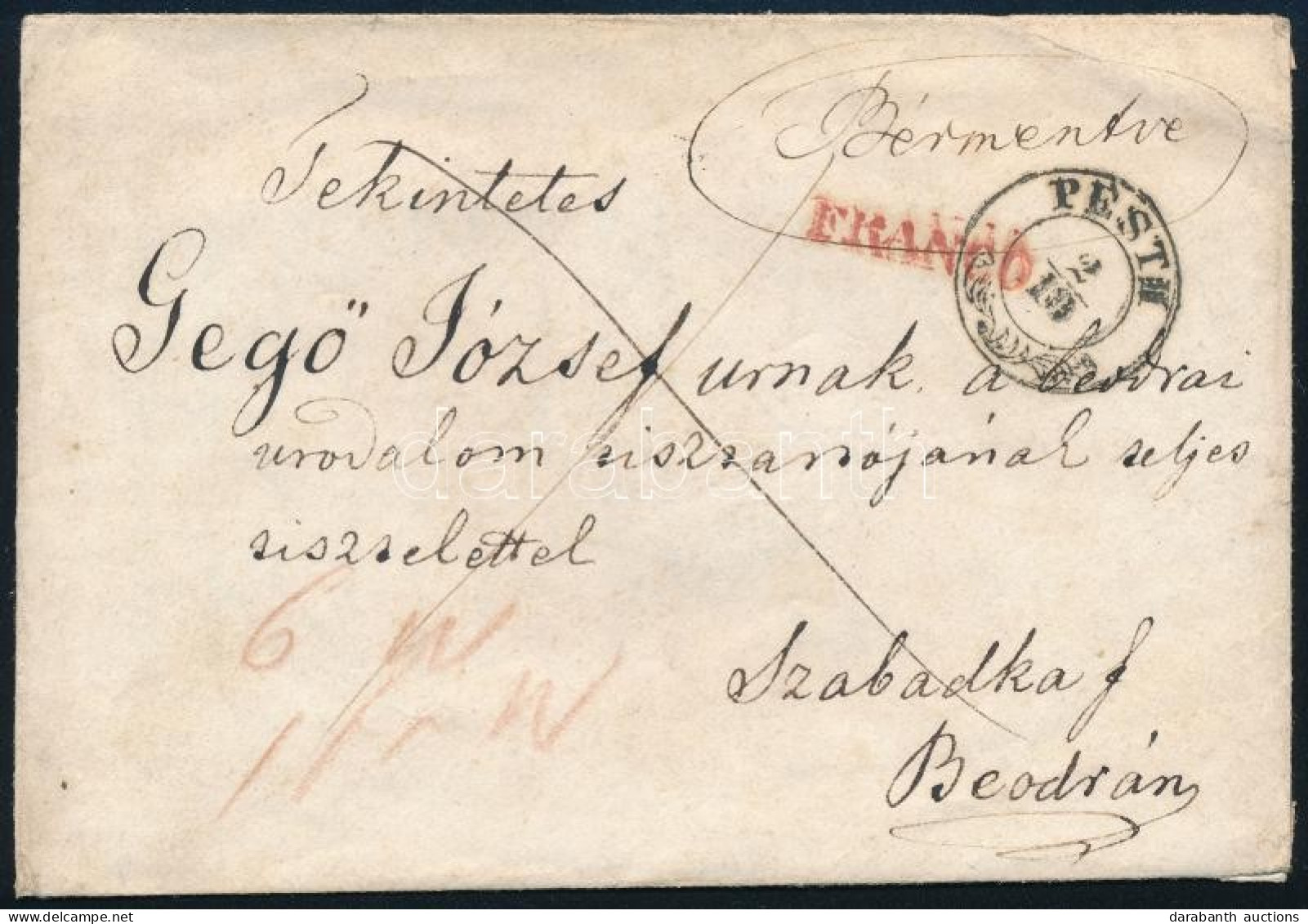 1847 Franco Levél / Cover "PESTH" - Szabadka - Beodra - Other & Unclassified