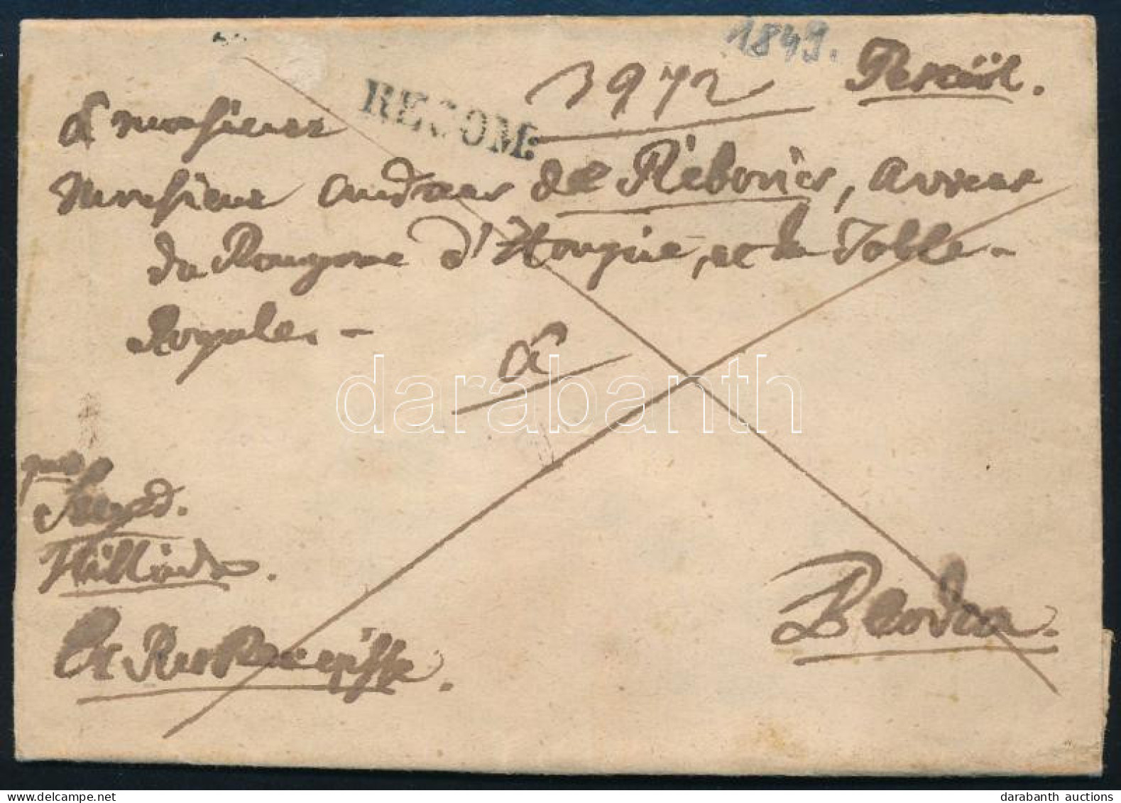 1849 Franco Cover "RECOM" - Beodra - Other & Unclassified