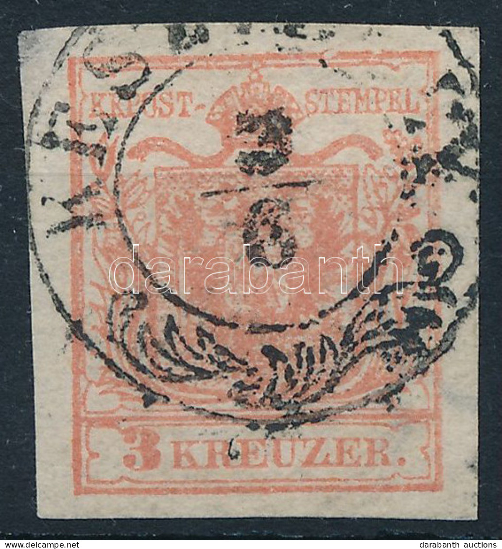 O 1850 3kr HP I. Lemezhibákkal: Felső Keretvonal + Festékfolt A Pajzsban / With Plate Flaws "KES(ZTHE)LY" - Sonstige & Ohne Zuordnung