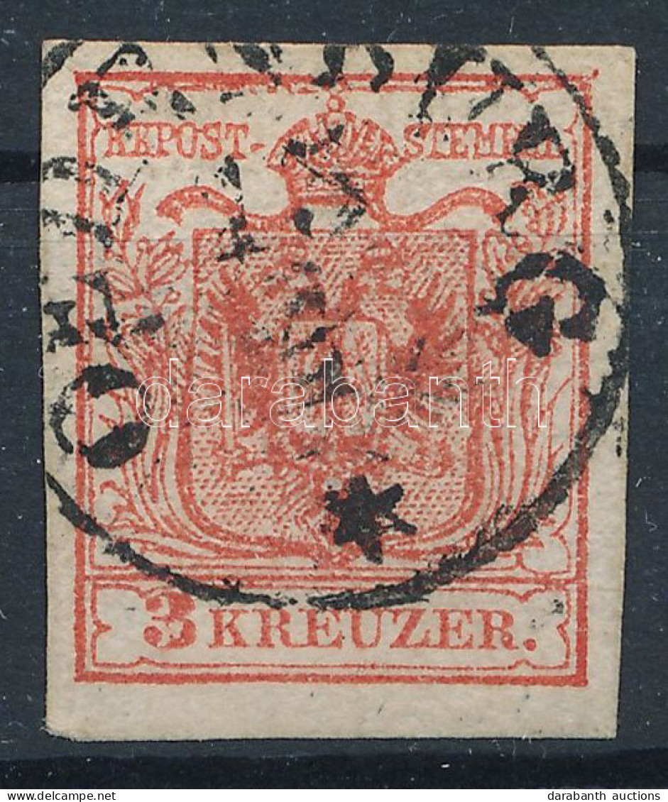 O 1850 3kr HP III. Típus, Kárminpiros, Lemezhibák A 3-ban és A Felső Keretvonalon / Type HP III. Carmine Red, Plate Flaw - Other & Unclassified