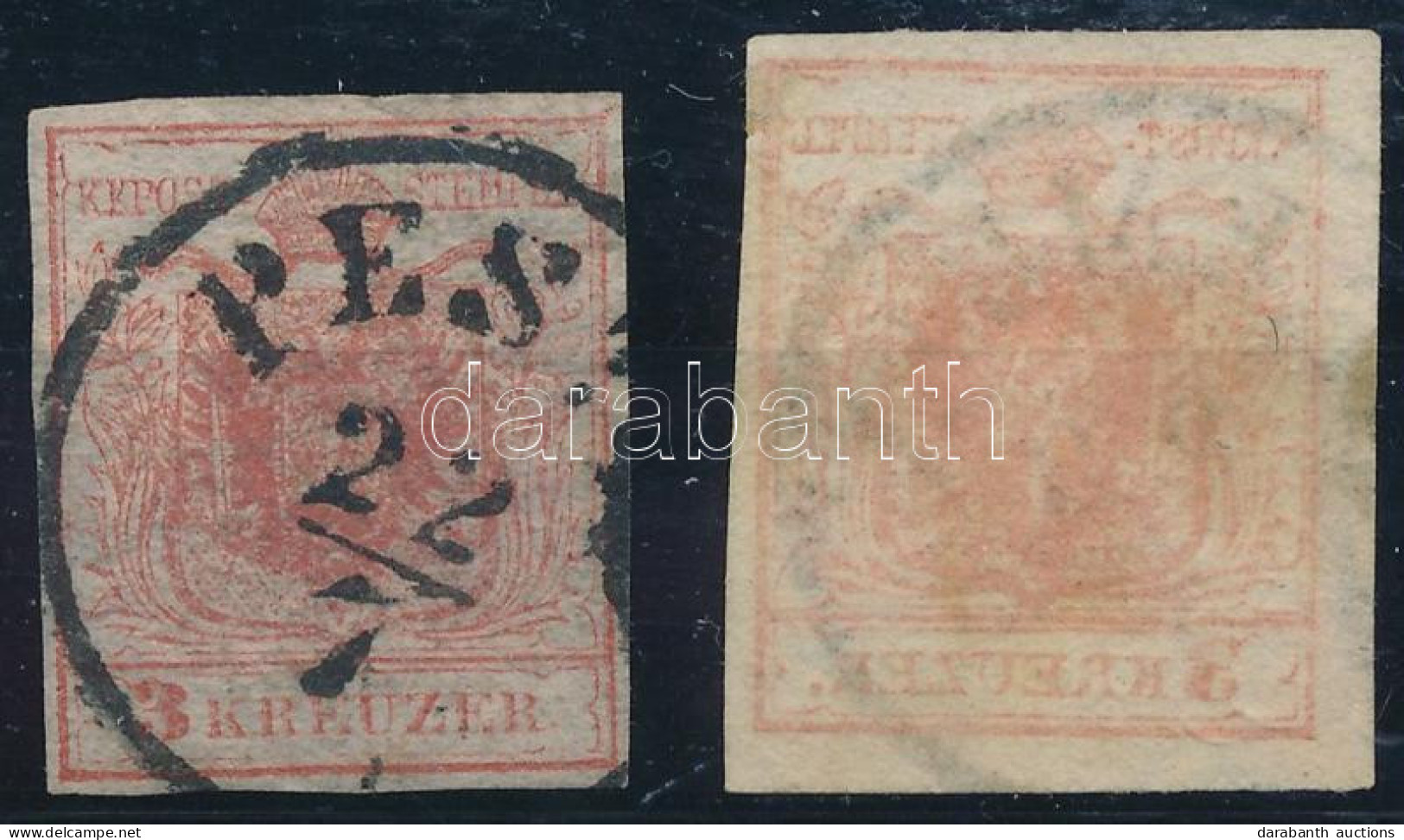 O 1850 3kr HP Ia Kiemelt Középrésszel / Highlighted Middle Part "PEST(H)" + 3kr HP Ib Gépszínátnyomattal / With Machine  - Altri & Non Classificati