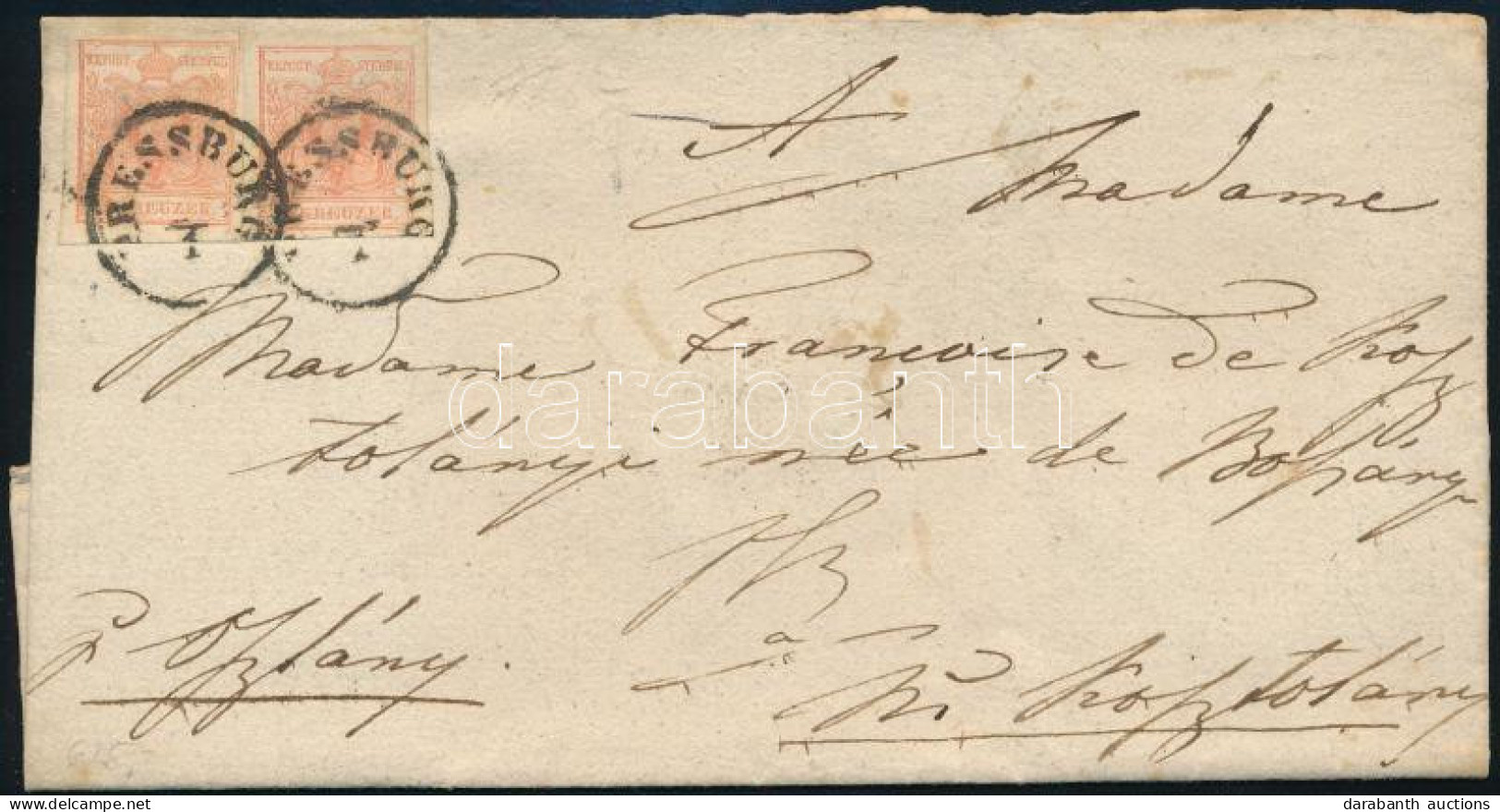 ~1852 2 X 3kr Levélen / On Cover "PRESSBURG" - Kosztolány - Other & Unclassified