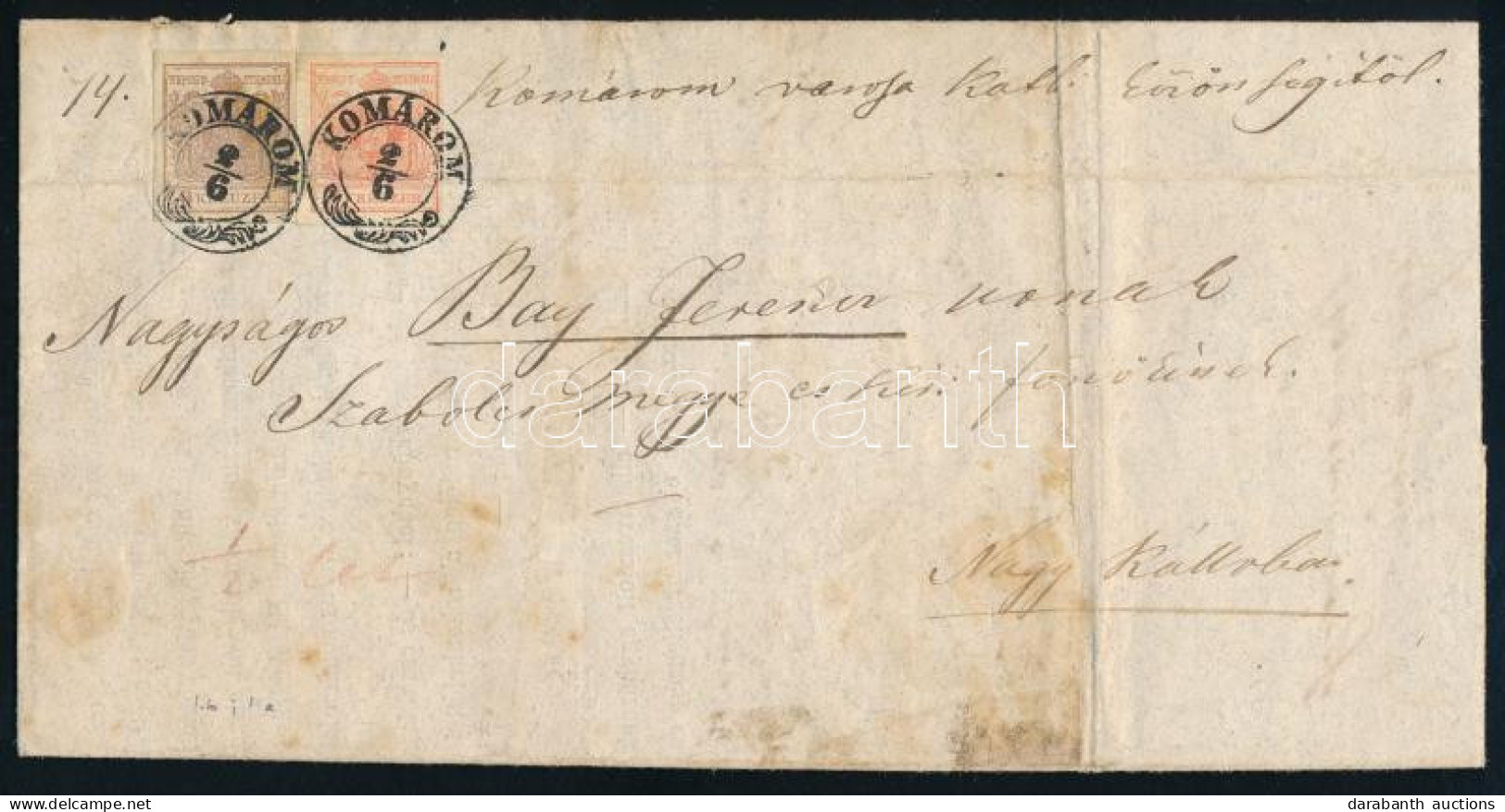 1852 6kr 1B + 3kr 1A Nyomtatványon / On Printed Matter "KOMÁROM" - Nagy Kálló - Other & Unclassified