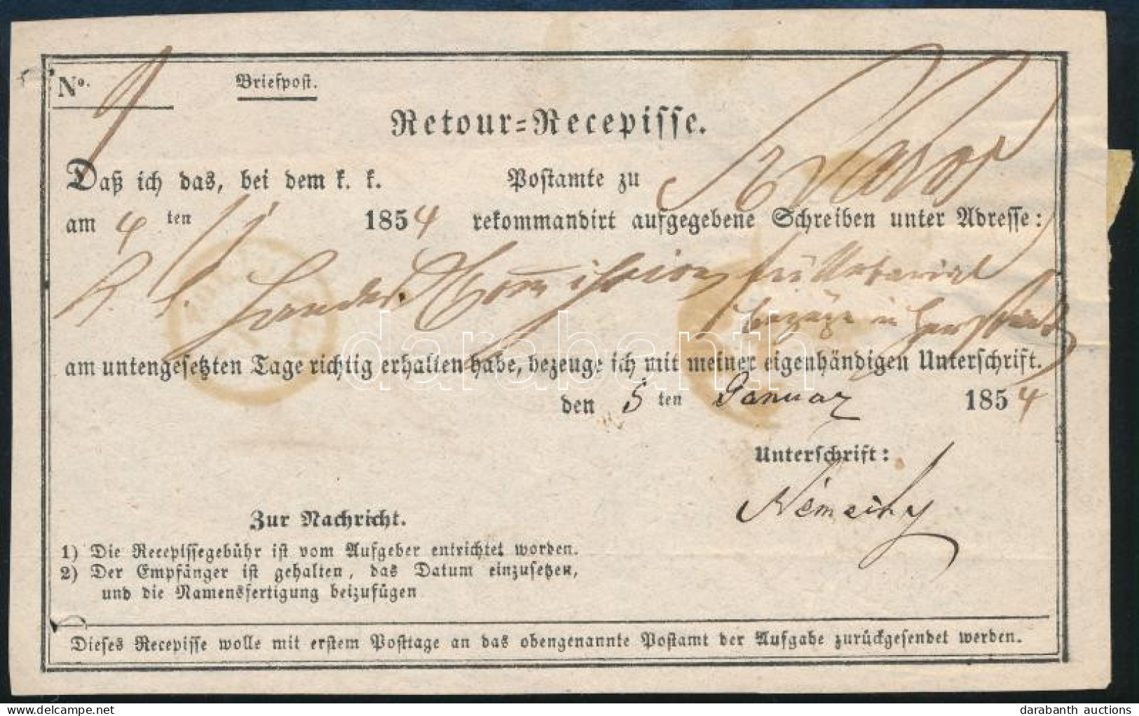 1854 6kr + 6kr Darab Tértivevényen / 6kr + Piece Of 6kr On Retour Recepisse "SZÁSZVÁROS" - Hermanstadt - Autres & Non Classés