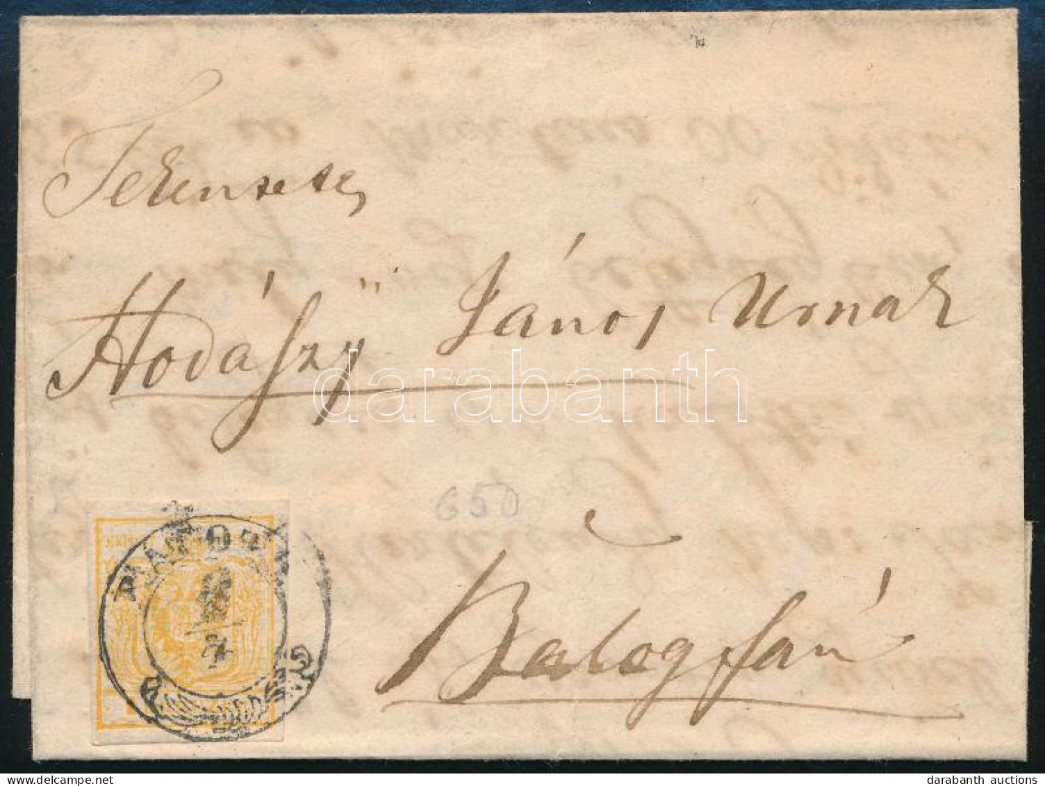 1855 1kr Kézzel írott Halotti értesítőn, Nyomtatványként Feladva / 1kr On Handwritten Printed Matter "RÁTÓTH" (Gudlin 60 - Altri & Non Classificati