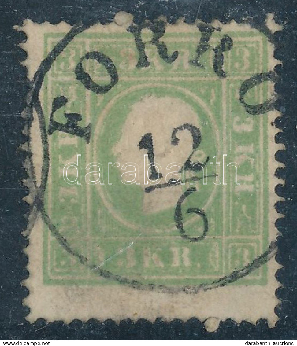 O 1858 3kr II. Zöld "FORRÓ" (Gudlin 100 P) (25.000+) - Autres & Non Classés