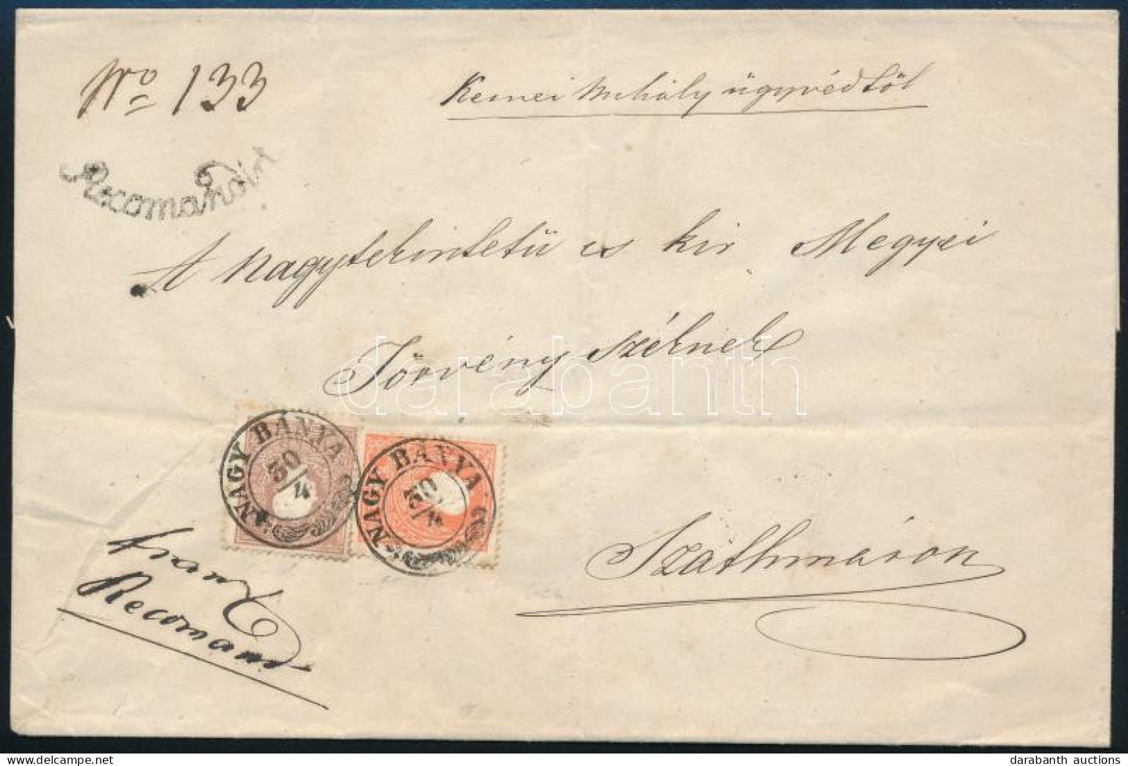 1858 5kr + 10kr Ajánlott Levélen (hátoldalon Egy 10kr Bélyeg Sarka) / On Registered Cover (10kr Stamp Piece On The Backs - Autres & Non Classés