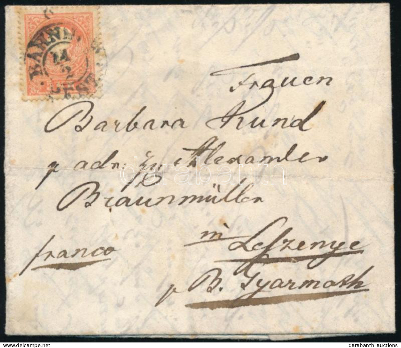 1859 5kr I. Típus Levélen / 5kr Type I. On Cover "BAHNHOF / PEST" - Autres & Non Classés