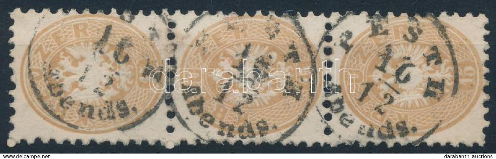 O 1864 15kr Függőleges Hármascsík / Stripe Of 3 "PESTH / Abends" - Autres & Non Classés