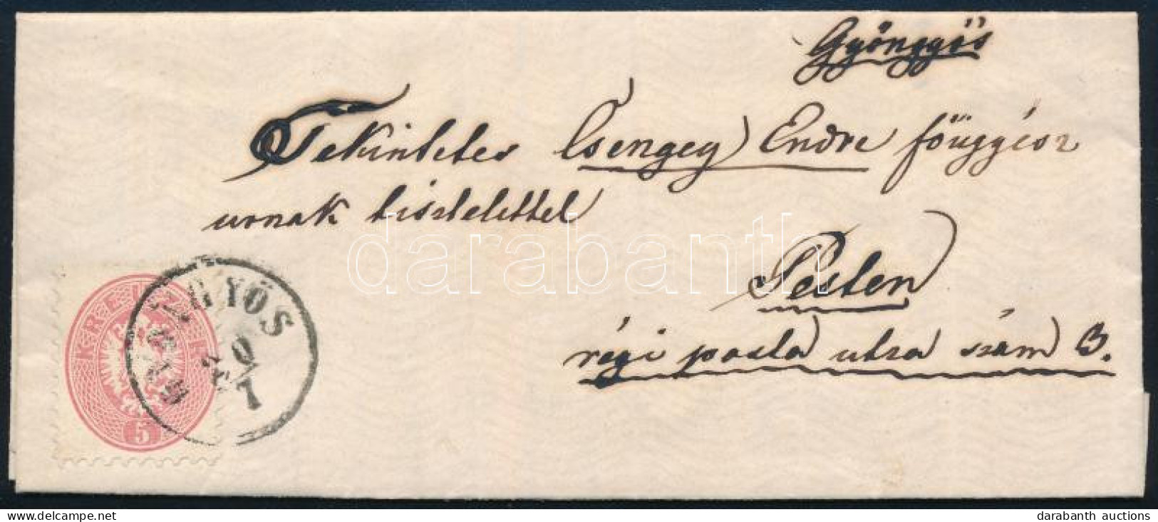 1866 5kr Levélen / On Cover "GYÖNGYÖS" - Pest - Other & Unclassified