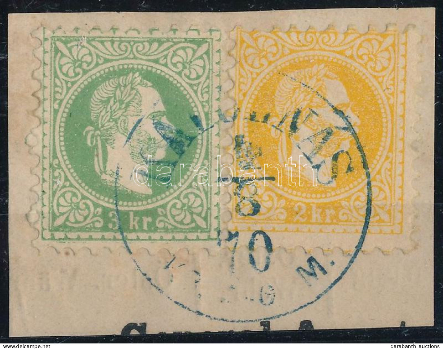 1867 2kr + 3kr Kivágáson / On Cutting, Kék / Blue "KÁPOLNÁS / K(RASS)Ó M." (Gudlin R) - Other & Unclassified