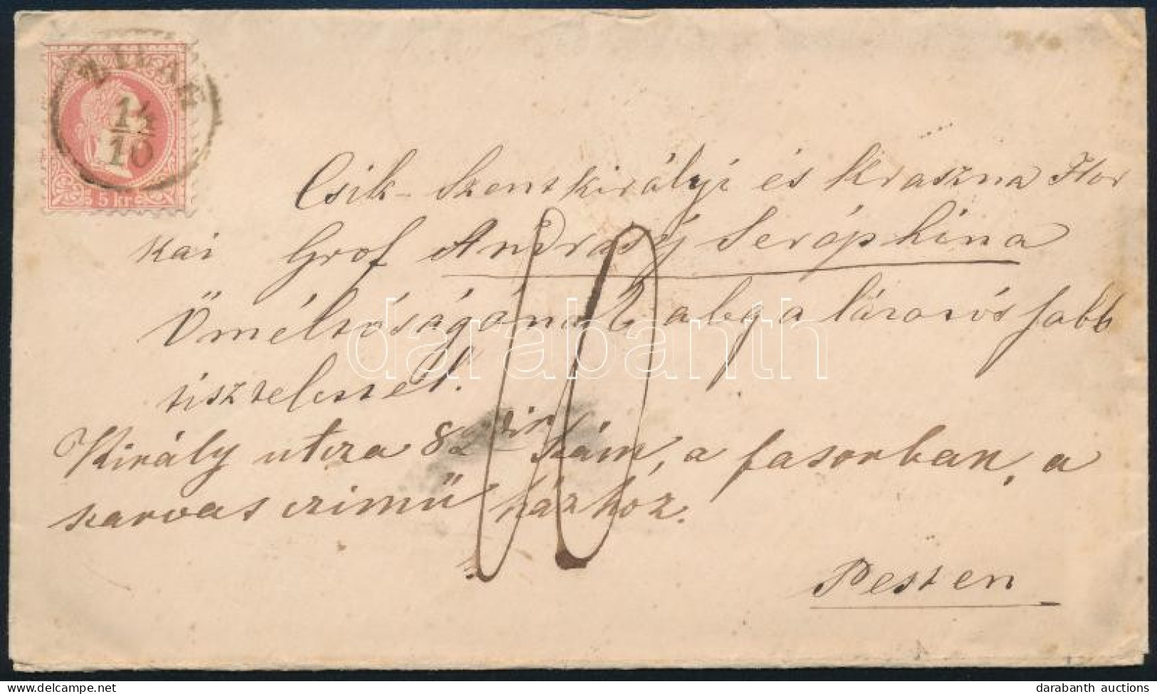 ~1867 5kr Levélen 10 Portóelőjegyzéssel / On Cover With Postage Due "ZILAH" - Pest - Autres & Non Classés