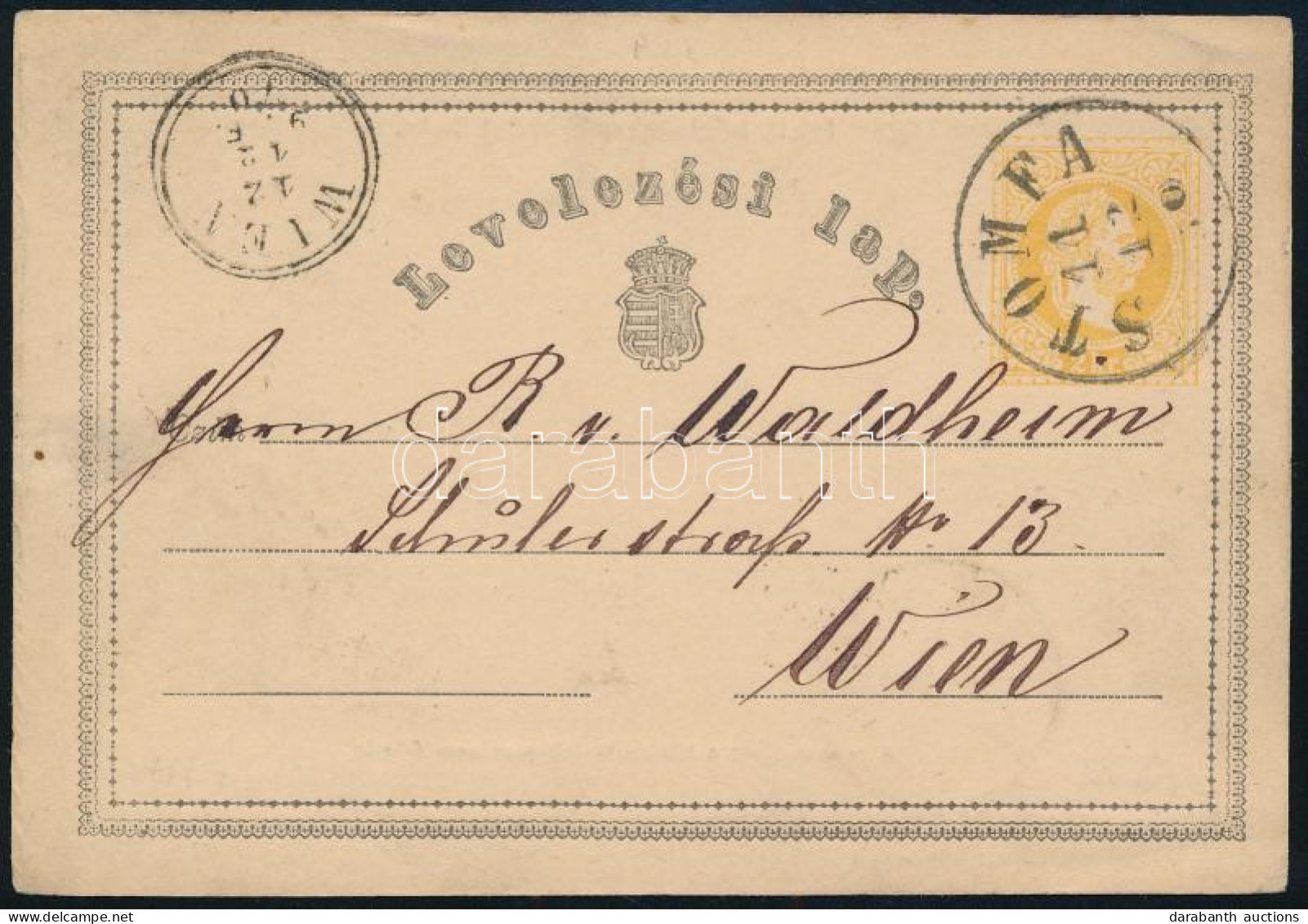 1870 2kr Díjjegyes Levelezőlap / PS-card "STOMFA" - Wien - Otros & Sin Clasificación