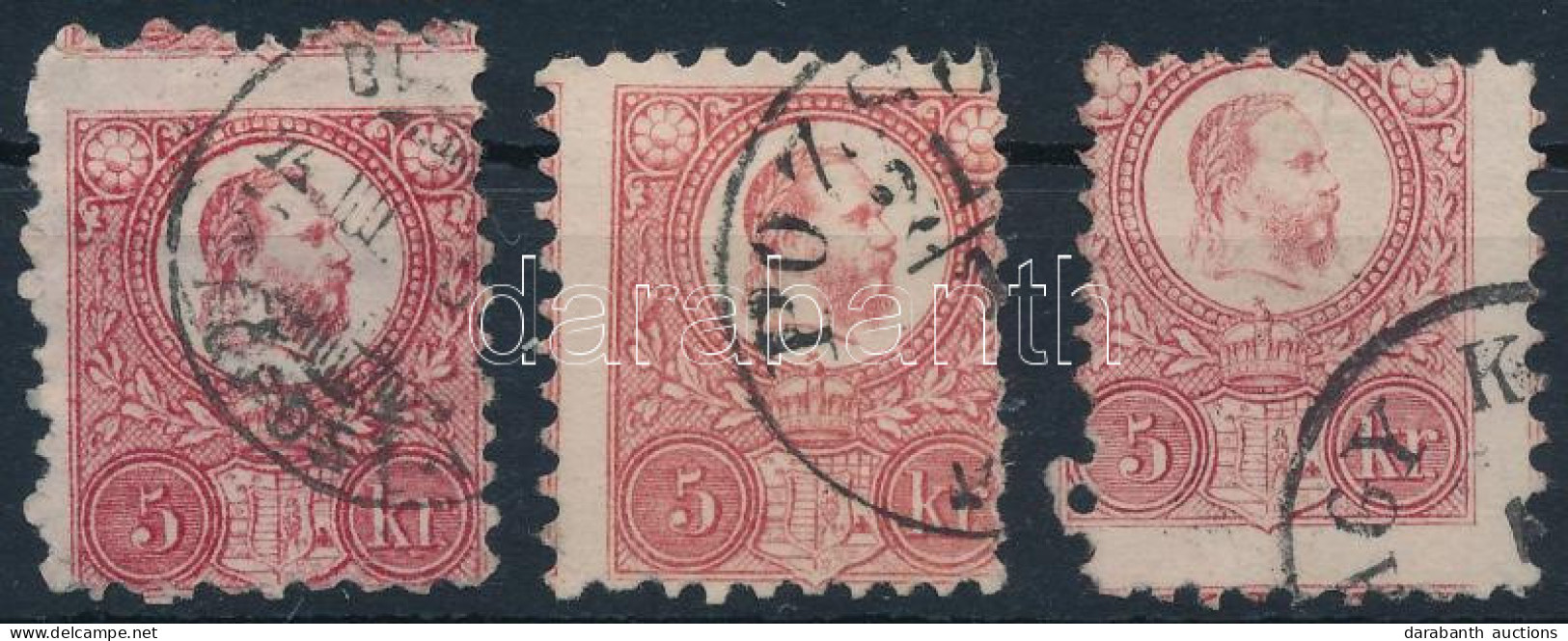 O 1871 3 Db Réznyomat 5kr Elfogazva / Shifted Perforation - Other & Unclassified