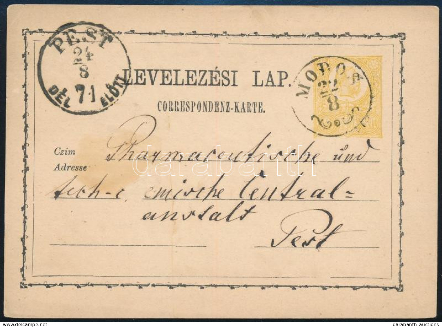 1871 2kr Díjjegyes Levelezőlap / PS-card "MODOS" - Pest - Andere & Zonder Classificatie
