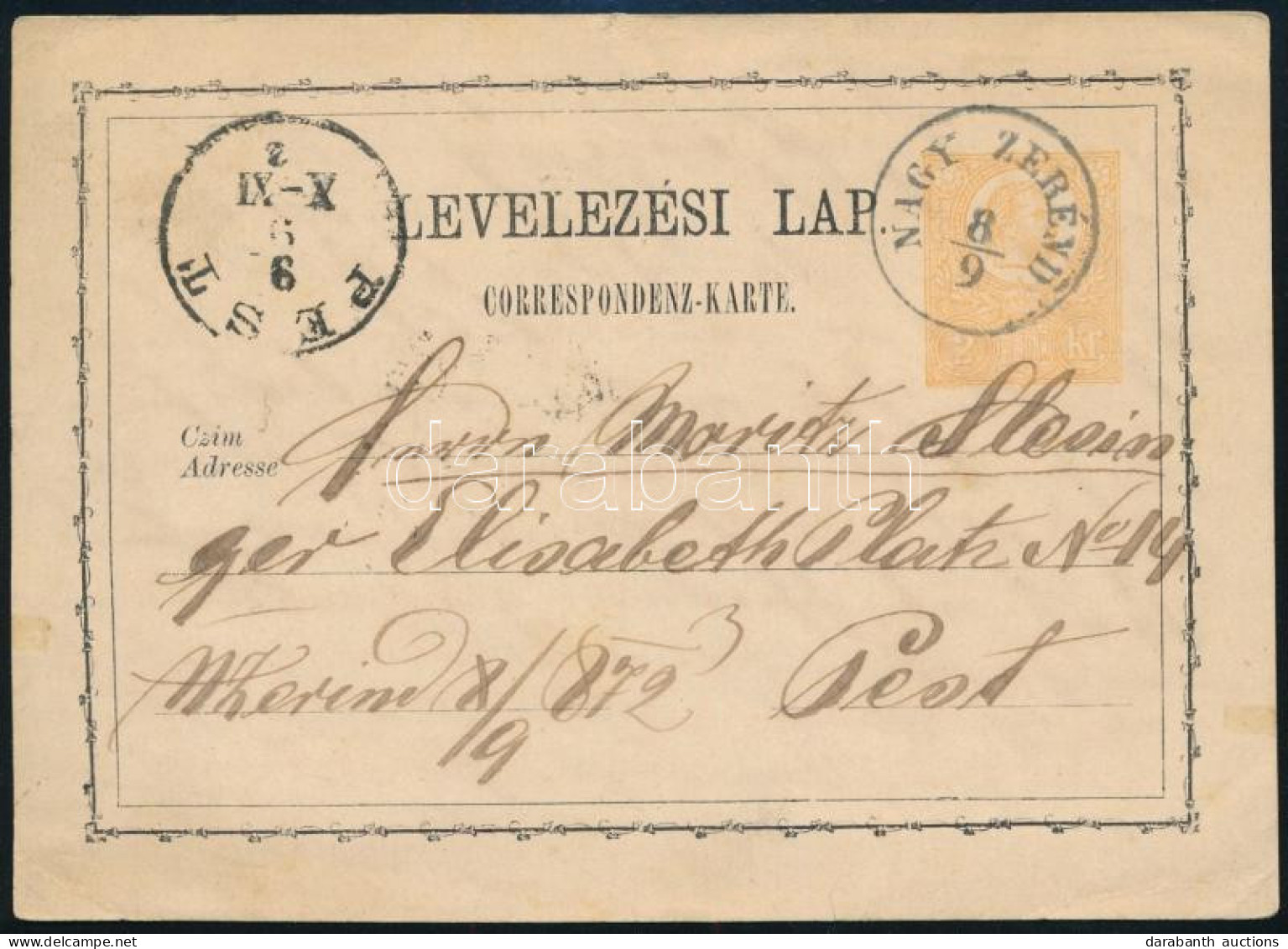 1872 2kr Díjjegyes Levelezőlap / PS-card "NAGY ZERÉND" - Pest - Andere & Zonder Classificatie