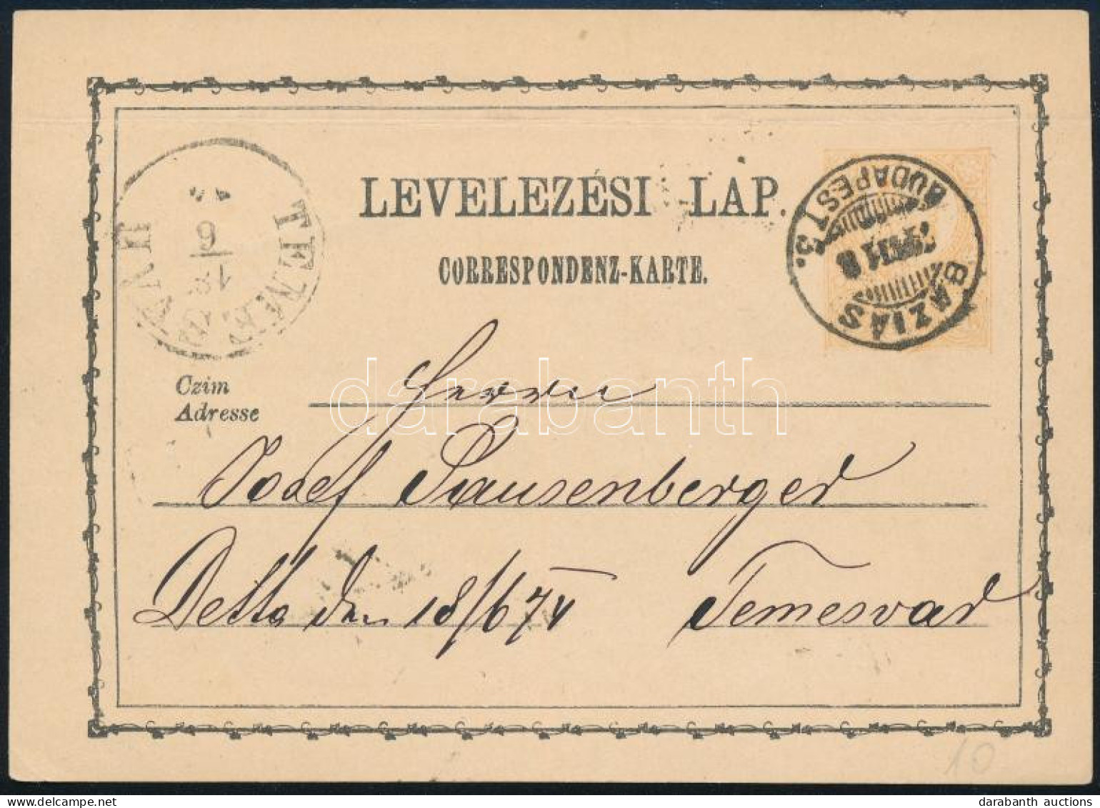 1874 2kr Díjjegyes Levelezőlap "BAZIAS / BUDAPEST" Vasúti Mozgóposta Bélyegzéssel / PS-card With Railway Postmark - Autres & Non Classés