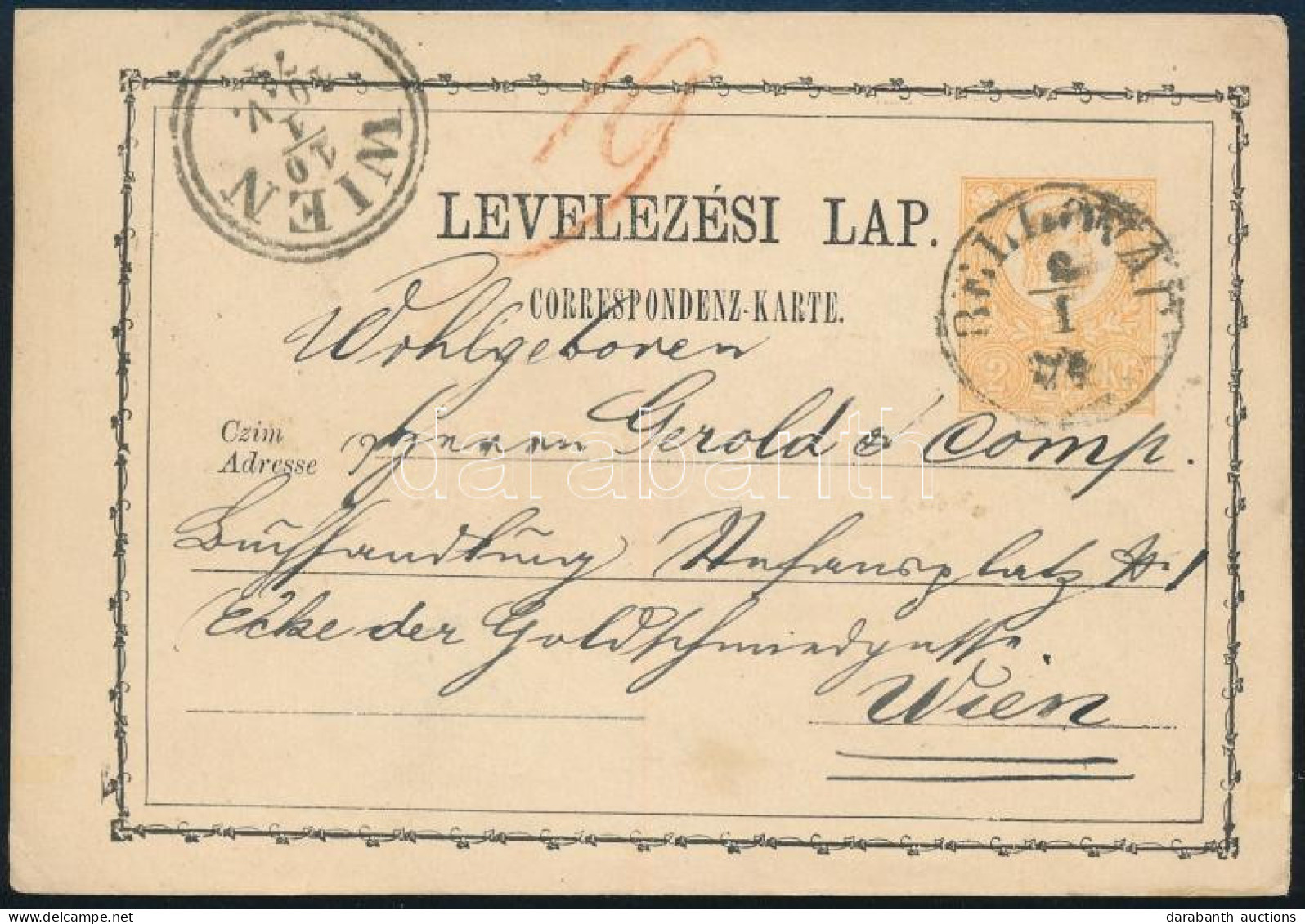 1874 2kr Díjjegyes Levelezőlap / PS-card "BELLOVÁR" - "WIEN" - Other & Unclassified