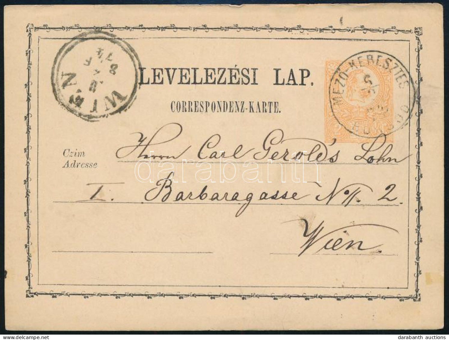 1874 2kr Díjjegyes Levelezőlap / PS-card "MEZŐ-KERESZTES / BORSOD" - Wien - Autres & Non Classés