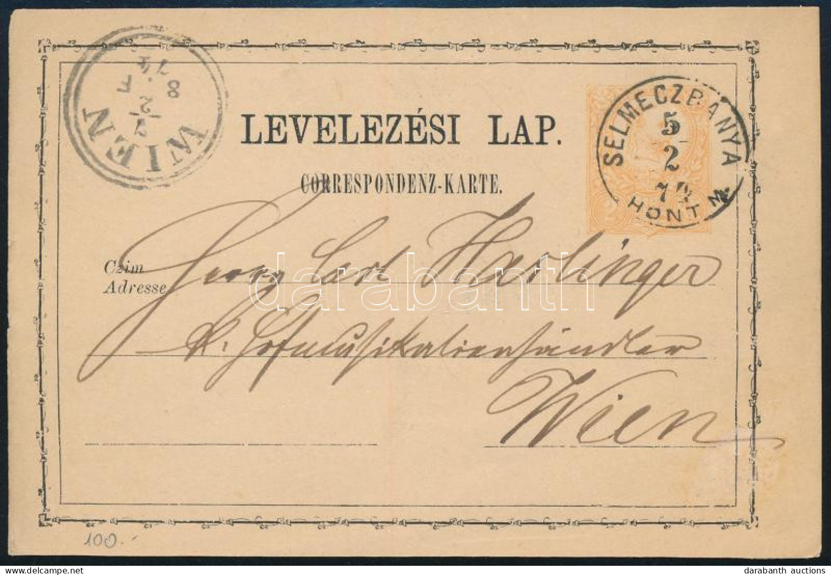 1874 2kr Díjjegyes Levelezőlap / PS-card "SELMECZBÁNYA / HONT M." - "WIEN" - Other & Unclassified