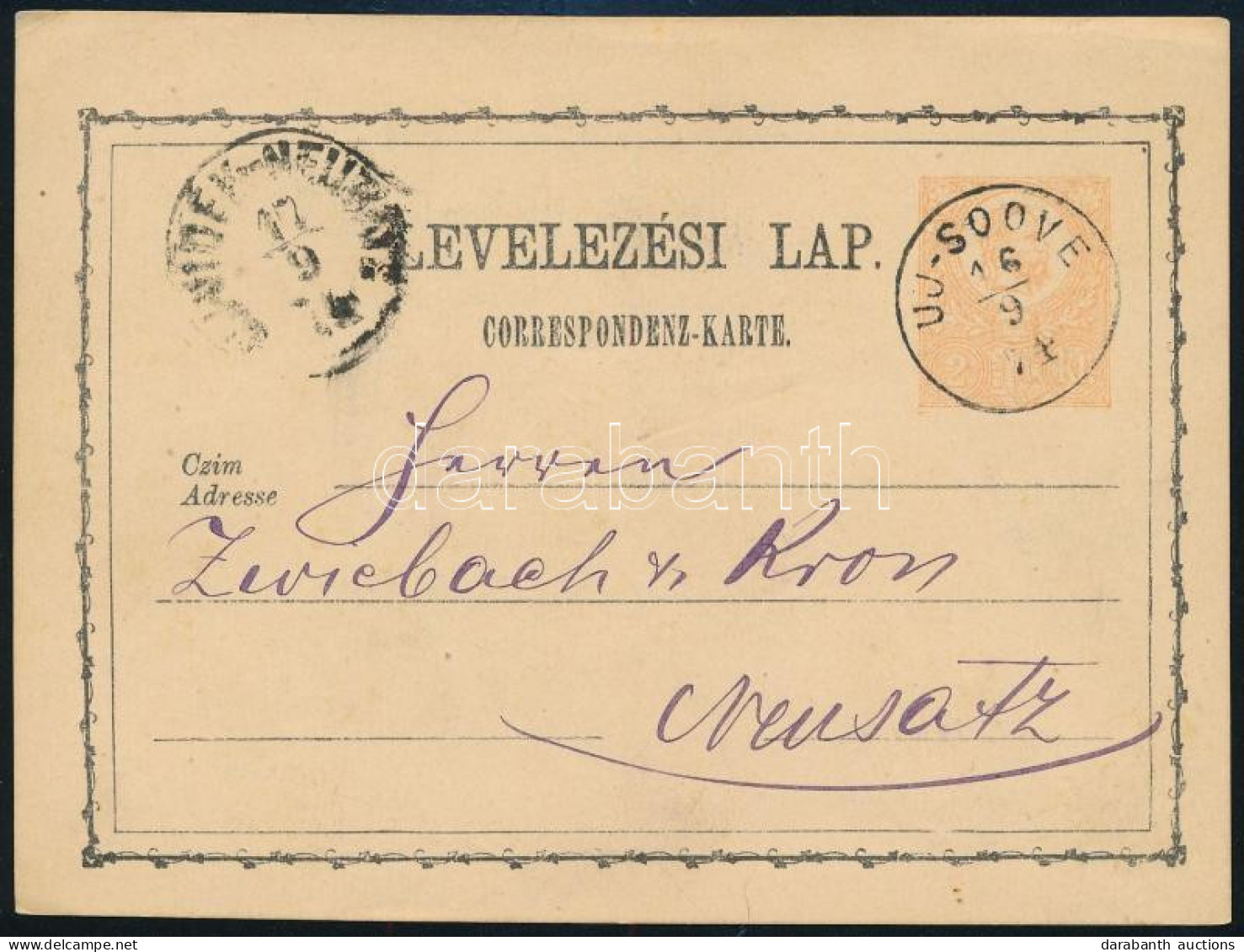 1874 2kr Díjjegyes Levelezőlap / PS-card "ÚJ-SOOVE" - Neusatz - Sonstige & Ohne Zuordnung