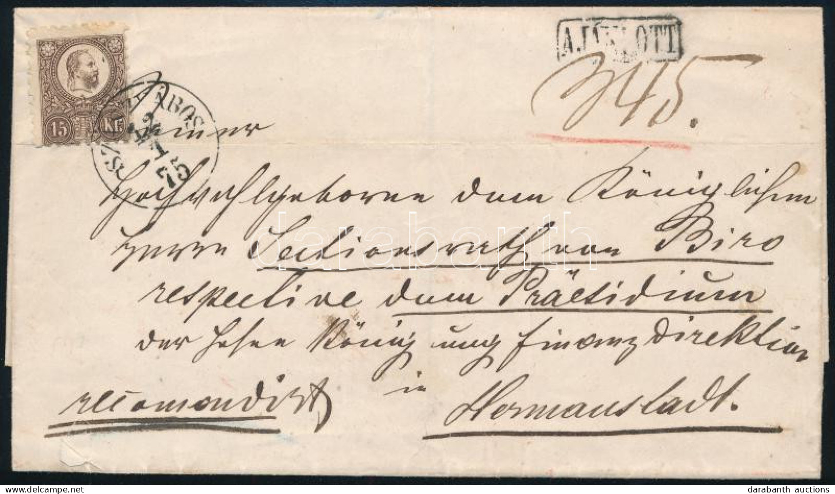 1875 Réznyomat 15kr Ajánlott Levélen / On Registered Cover "SZÁSZVÁROS" - Hermanstadt - Other & Unclassified