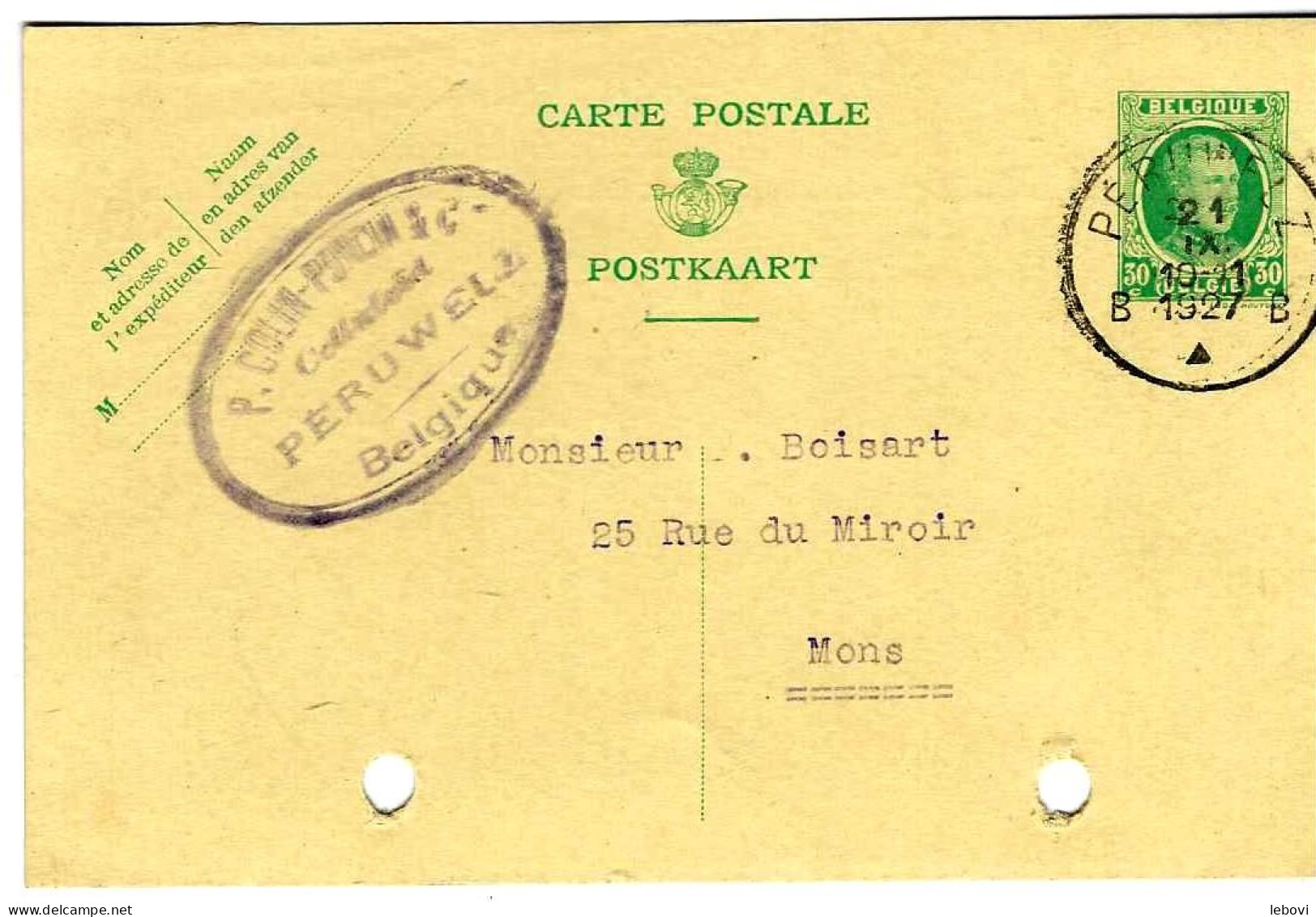 Carte Postale Pré Imprimée – Type Houyoux 30 Centimes (1927) - Cartes Postales 1909-1934