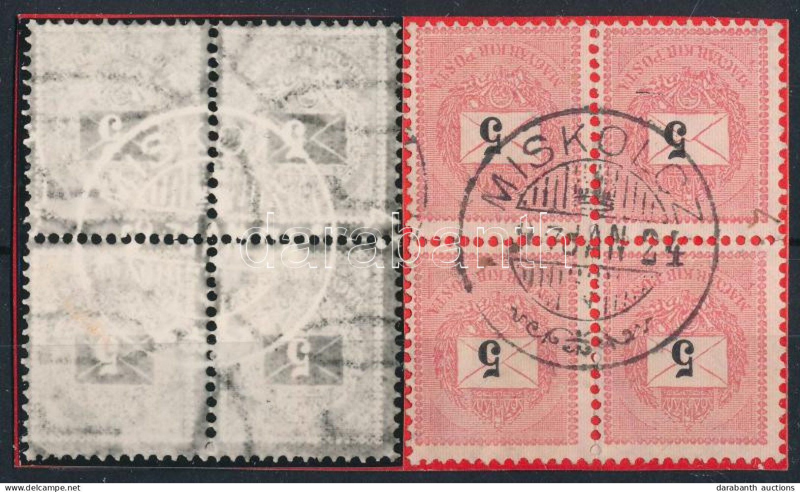O 1889 5kr Négyestömb Vízjel Hibával / Block Of 4, Error In The Watermark - Other & Unclassified