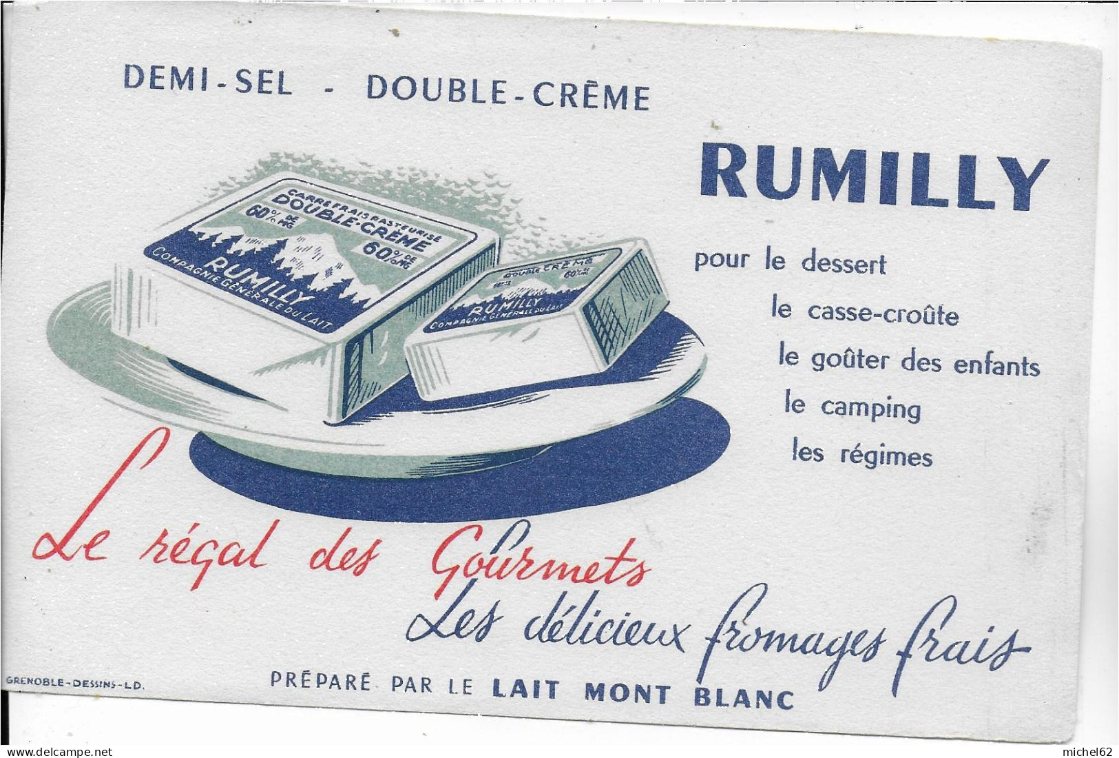 BUVARD ANNEES   50's  NEUF RUMILLY MONT BLANC - Lattiero-caseario