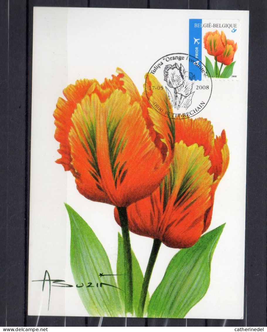 Année 2008 : Carte Maximum 3786 - Tulipe Orange - Buzin - Obli. Petit-Rechain - 2001-2010