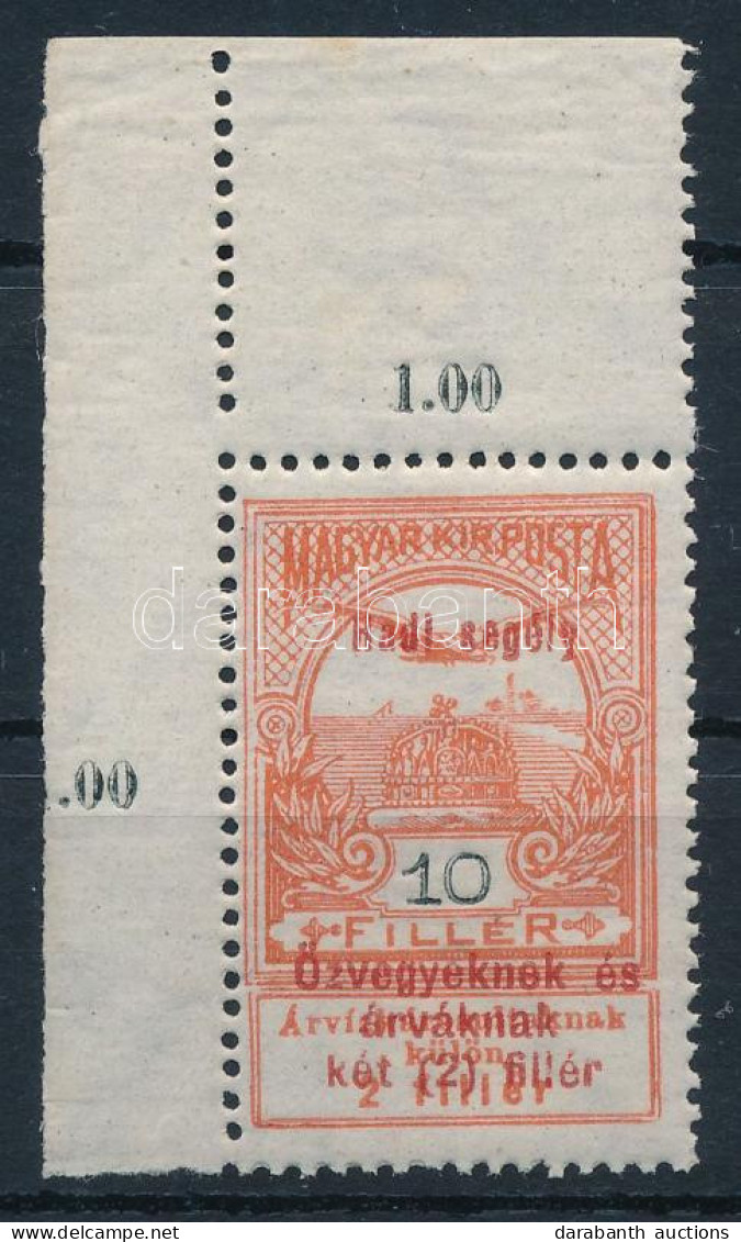 ** 1914 Hadisegély I. 10f ívsarki Bélyeg Próbanyomat Téglavörös Felülnyomással (Fekete Könyv 202. Oldal, 250 P) / Mi 150 - Other & Unclassified