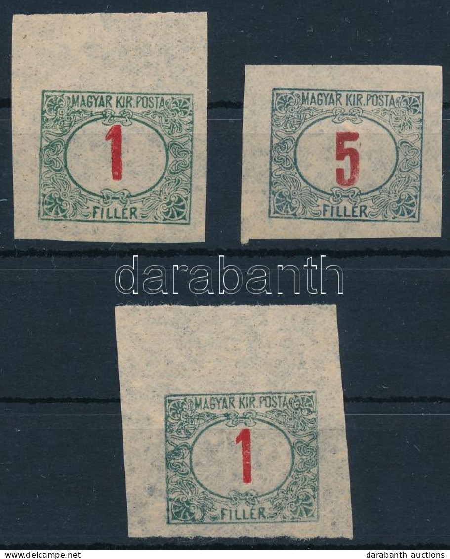 (*) 1915 Pirosszámú Portó 3 Db Vágott Próbanyomat Hártyapapíron / Proofs - Autres & Non Classés